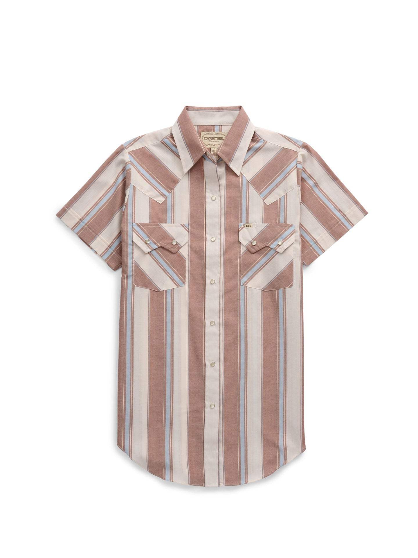 Women's Cowboygirl Ranch Rig Rust Stripe Short Sleeve Granddaddy Snap Shirt - Ely Cattleman - Flyclothing LLC