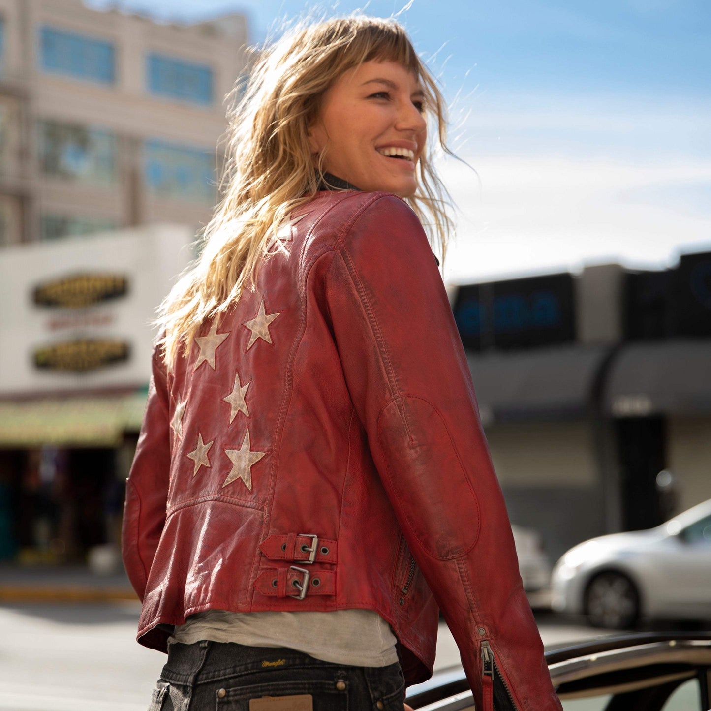 Christy RF Star Detail Leather Jacket - mauritiusleather - Flyclothing LLC