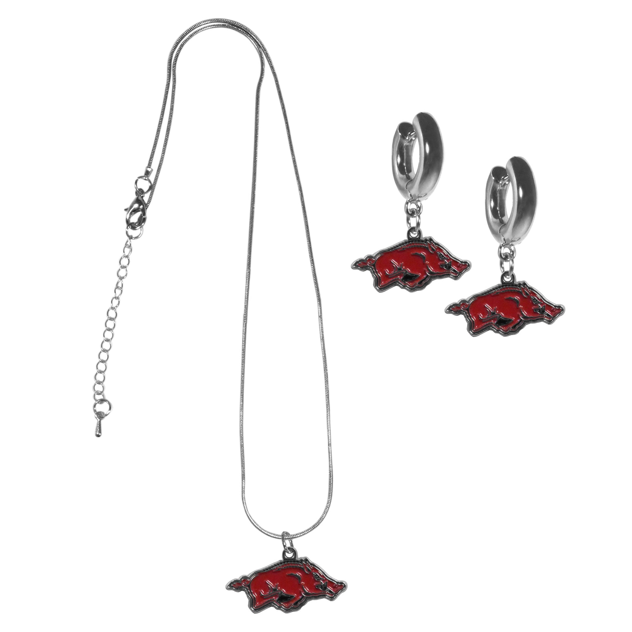 Arkansas Razorbacks Huggie Hoop Earrings and Necklace Set