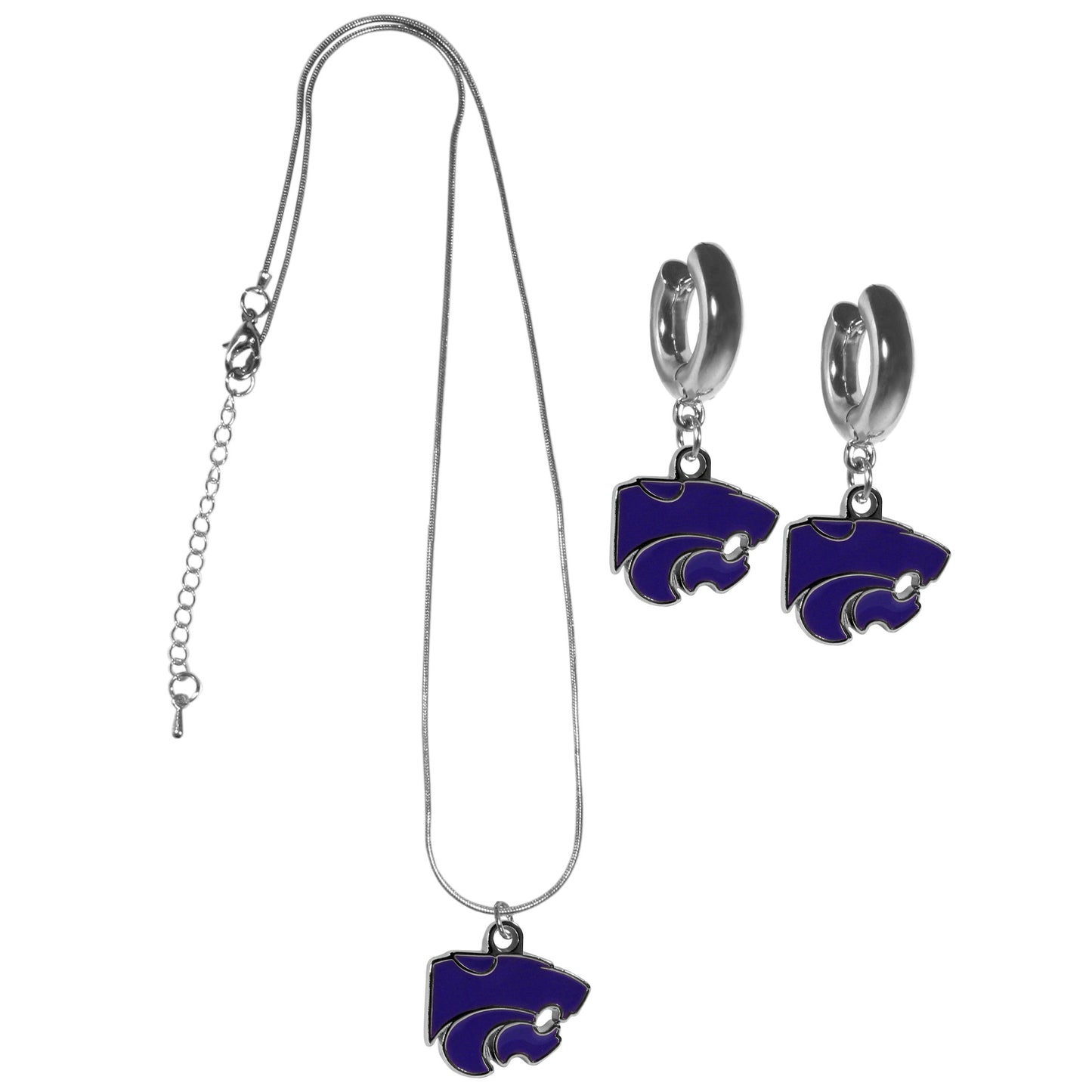 Kansas St. Wildcats Huggie Hoop Earrings and Necklace Set