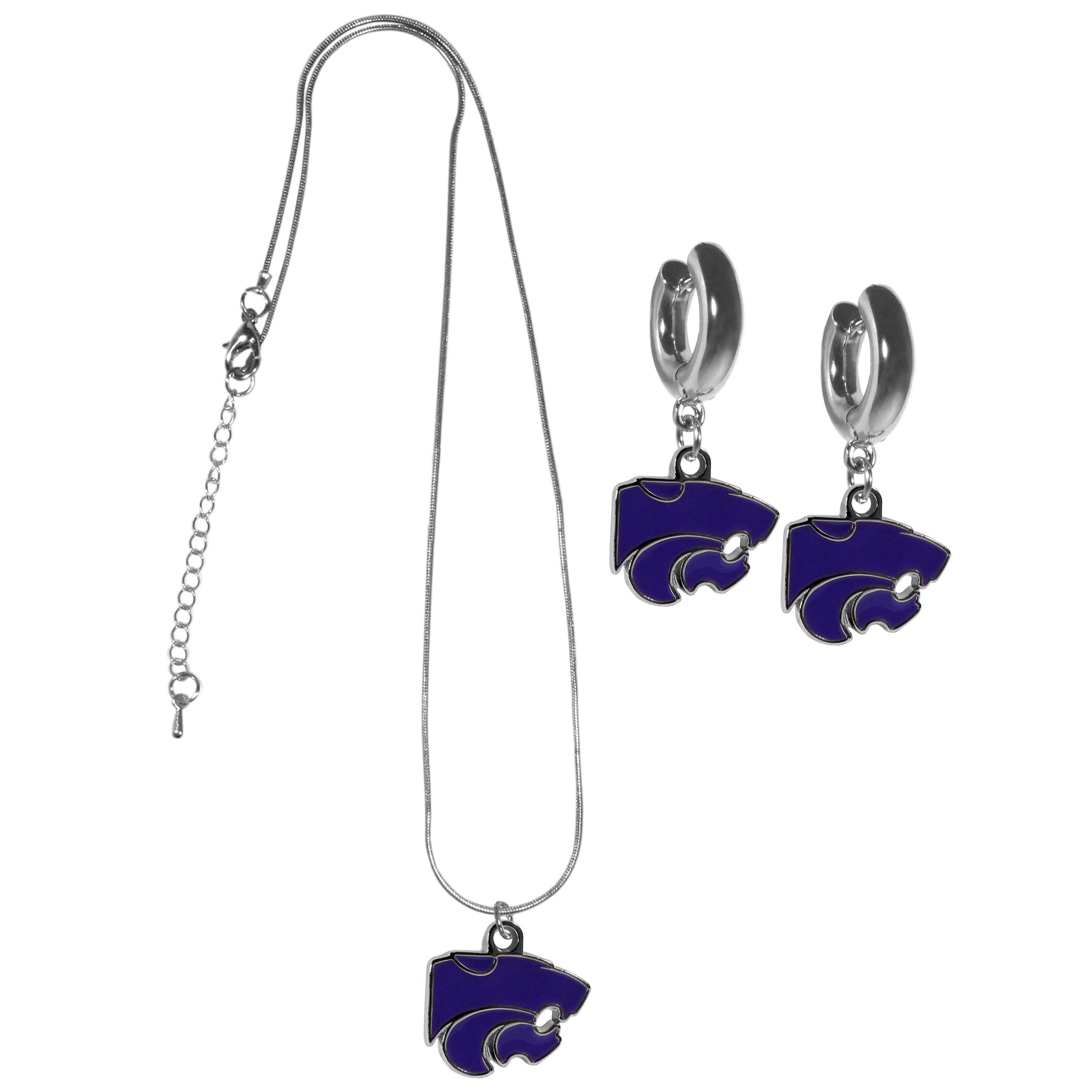 Kansas St. Wildcats Huggie Hoop Earrings and Necklace Set
