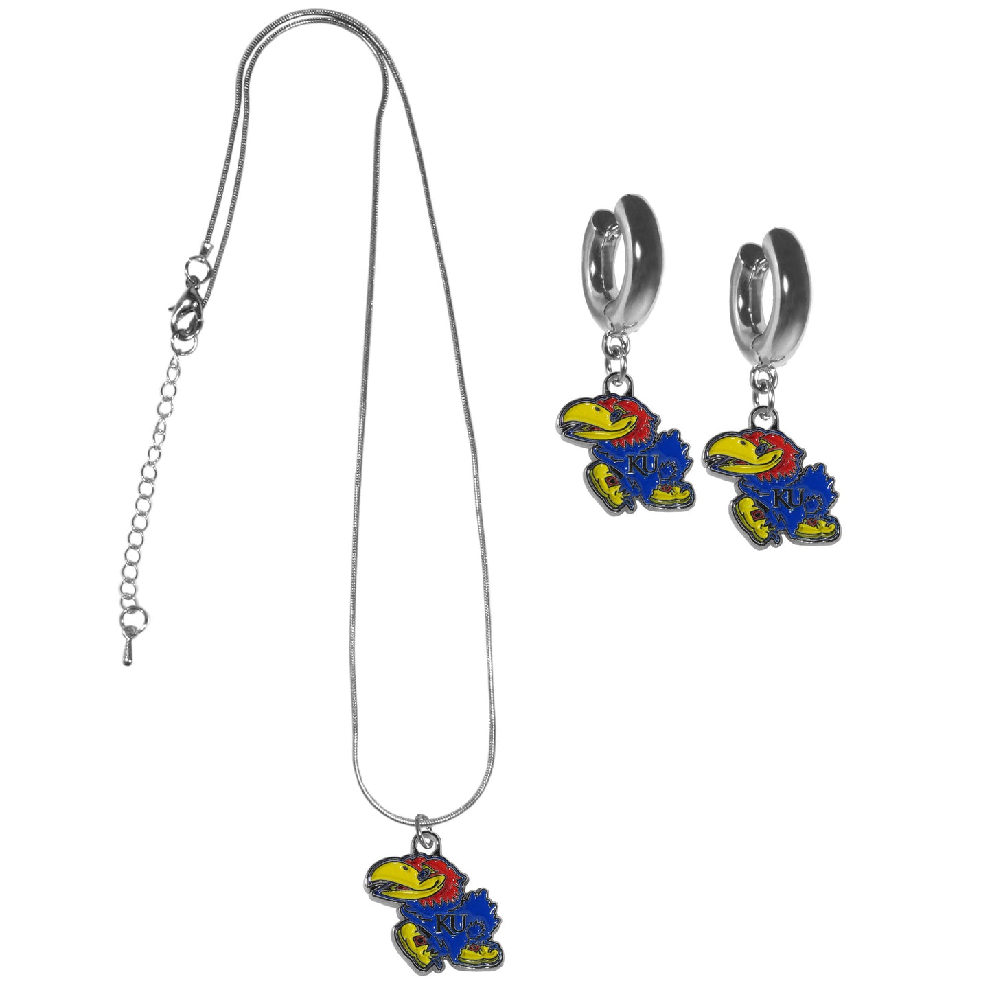 Kansas Jayhawks Huggie Hoop Earrings and Necklace Set