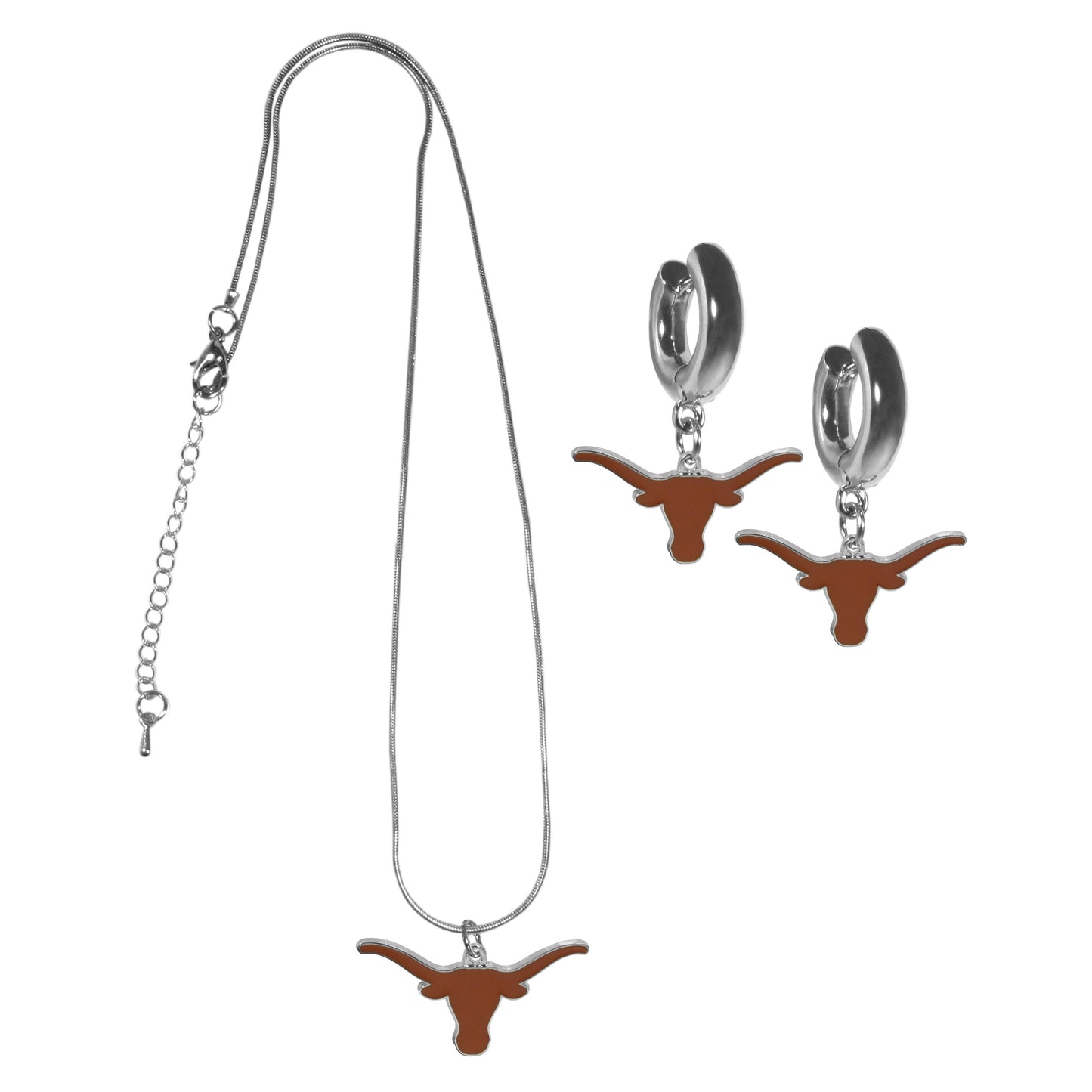 Texas Longhorns Huggie Hoop Earrings and Necklace Set