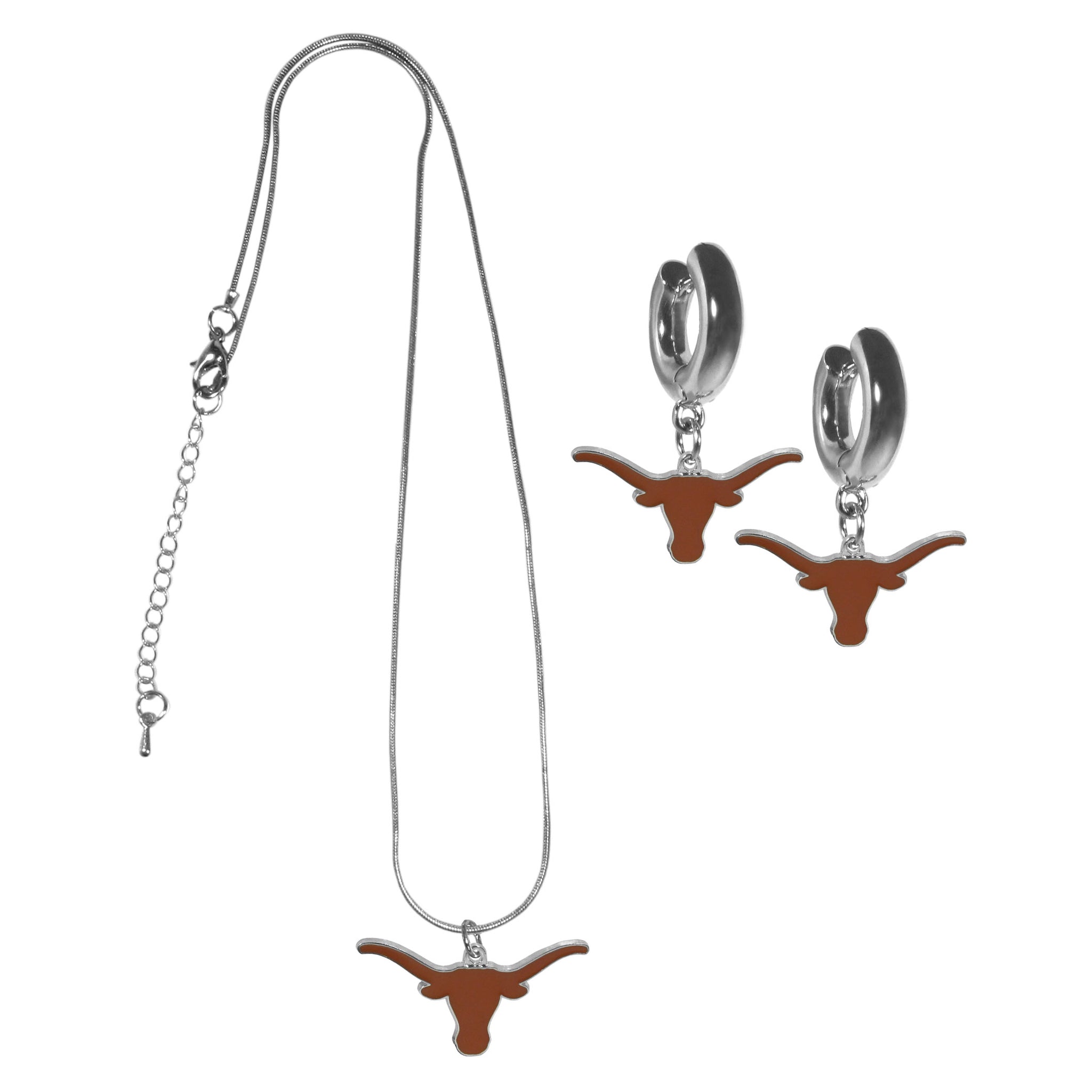 Texas Longhorns Huggie Hoop Earrings and Necklace Set