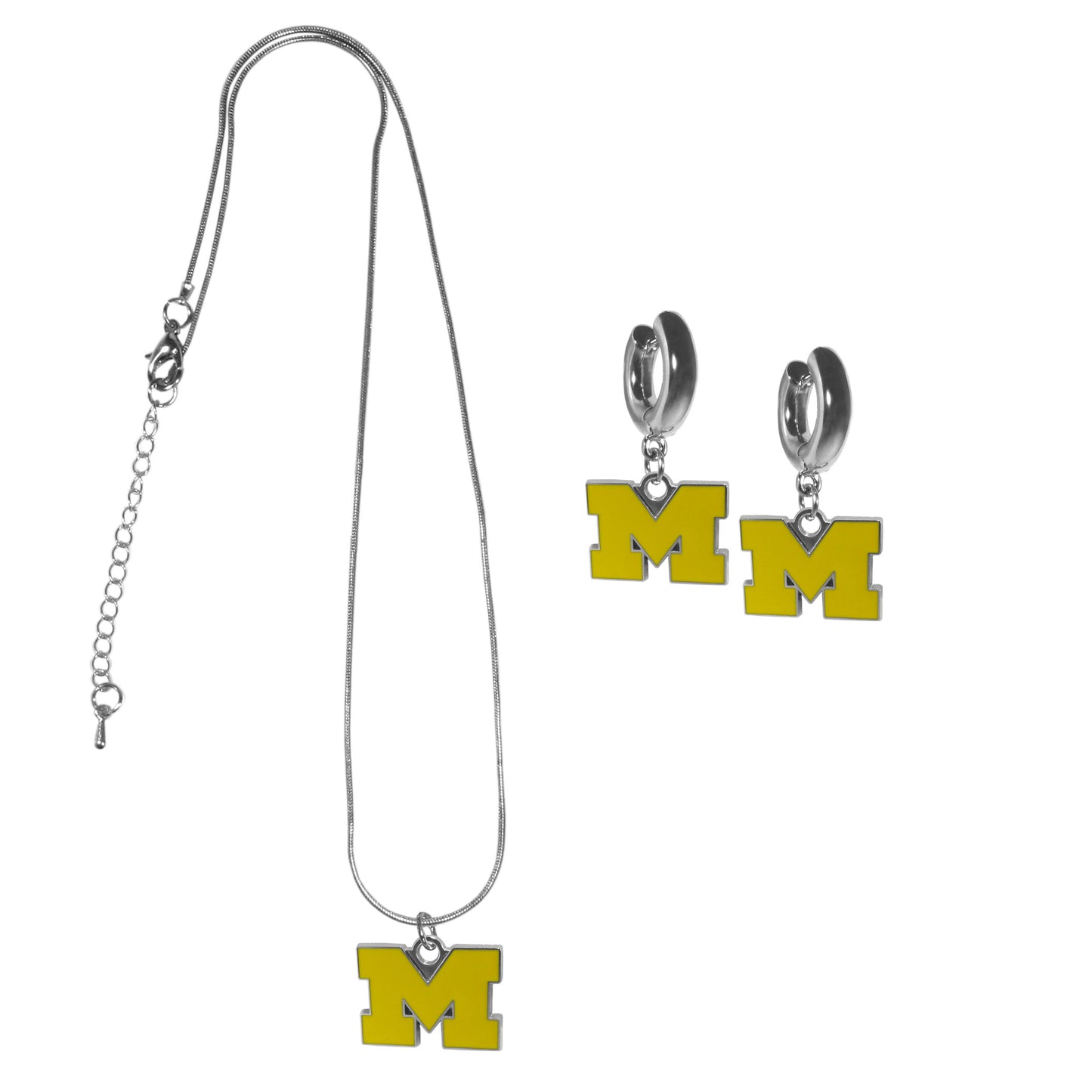 Michigan Wolverines Huggie Hoop Earrings and Necklace Set