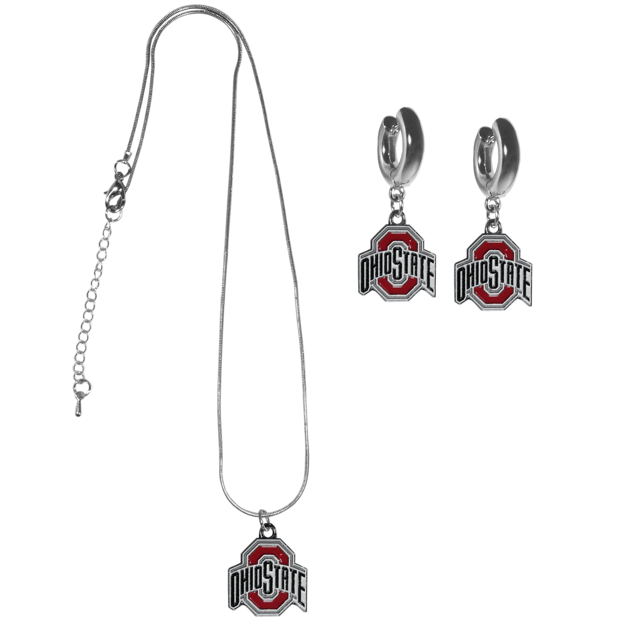 Ohio St. Buckeyes Huggie Hoop Earrings and Necklace Set