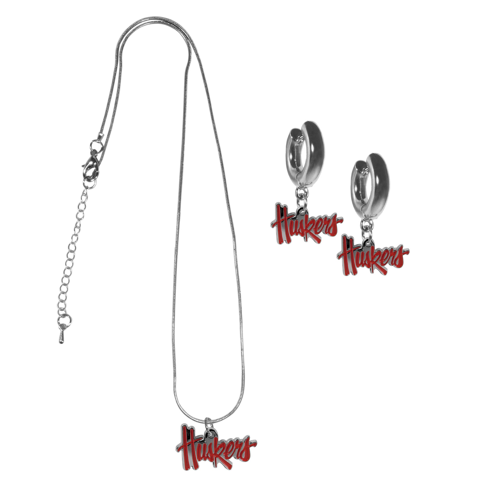 Nebraska Cornhuskers Huggie Hoop Earrings and Necklace Set