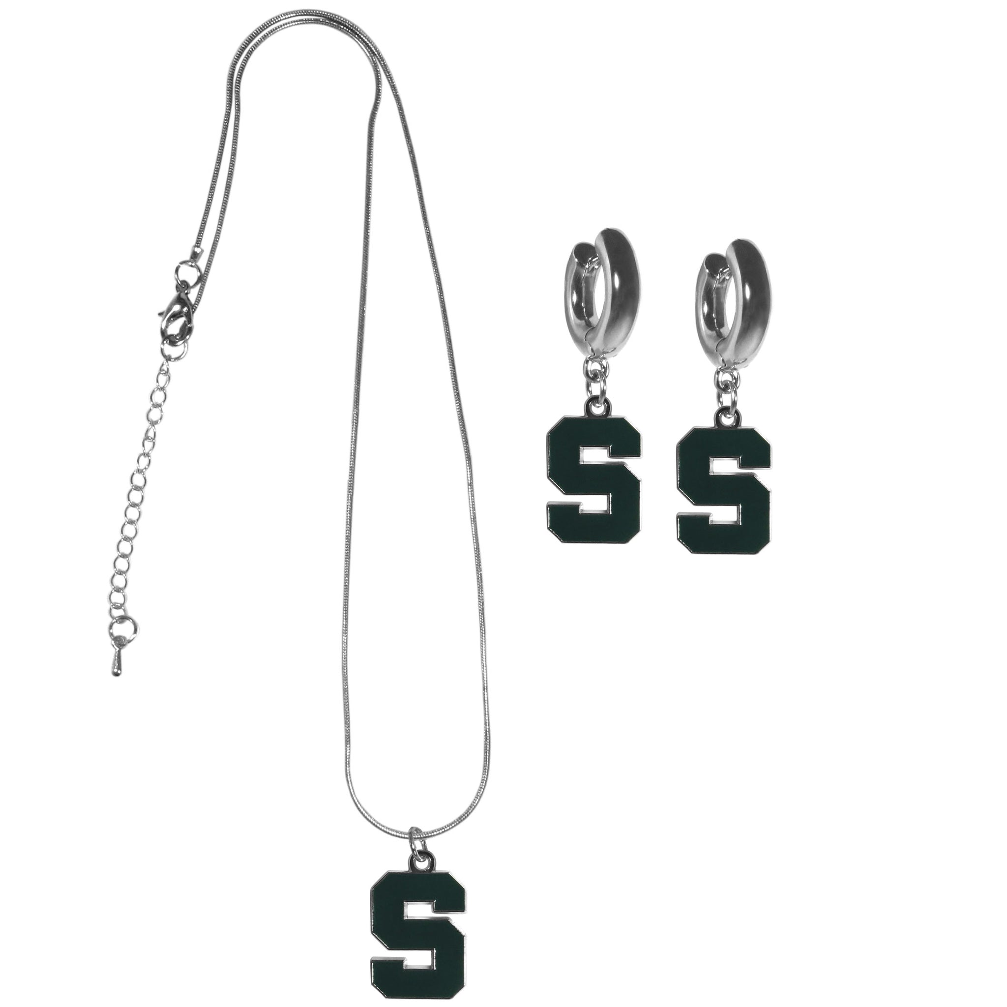 Michigan St. Spartans Huggie Hoop Earrings and Necklace Set