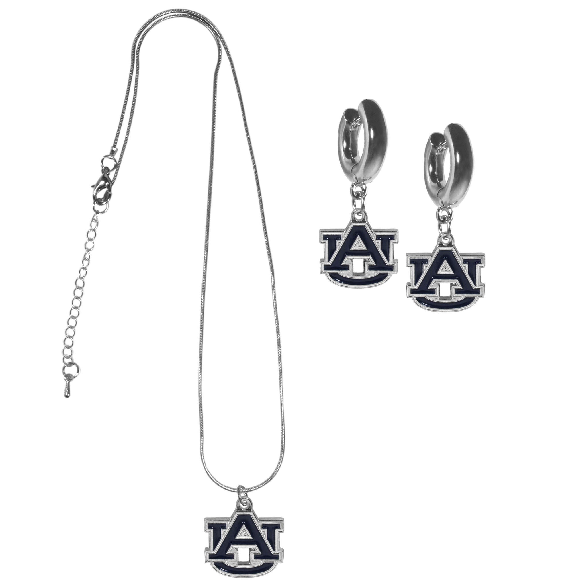 Auburn Tigers Huggie Hoop Earrings and Necklace Set