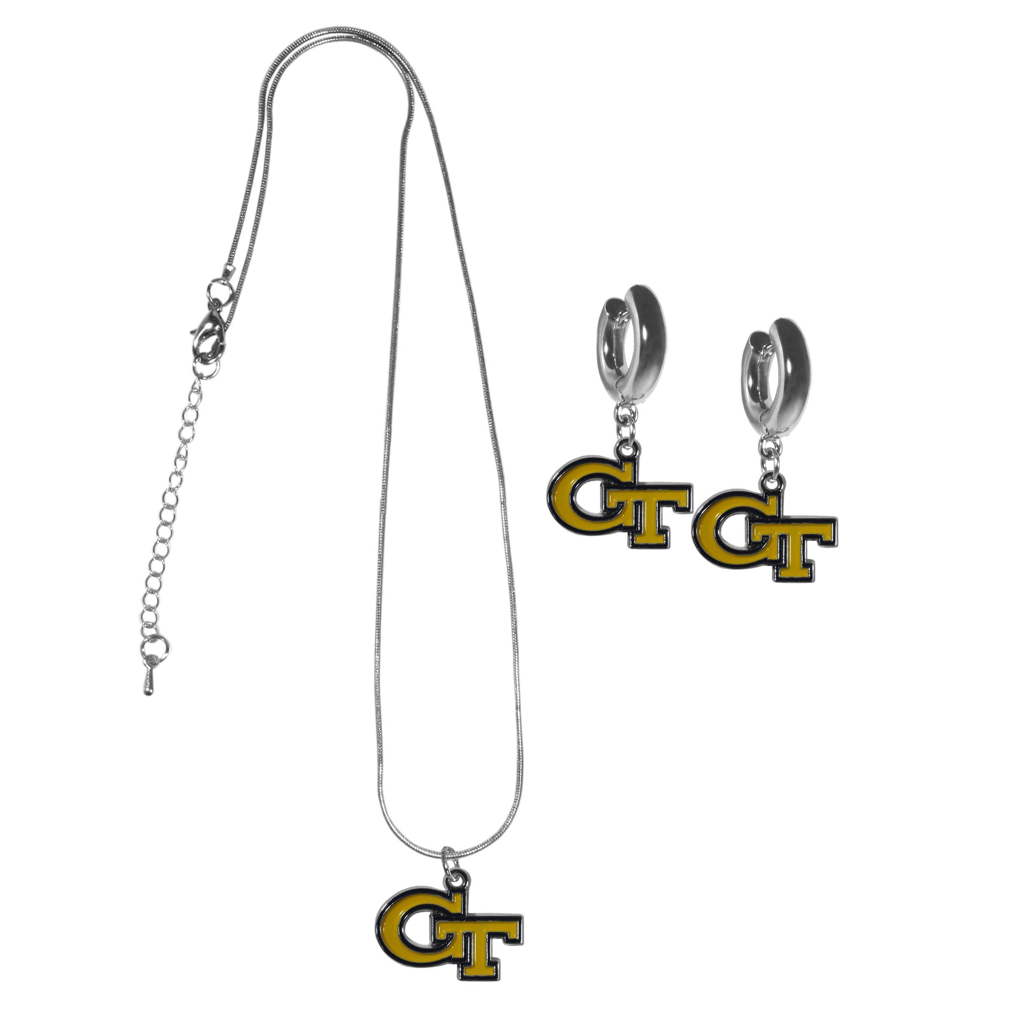 Georgia Tech Yellow Jackets Huggie Hoop Earrings and Necklace Set