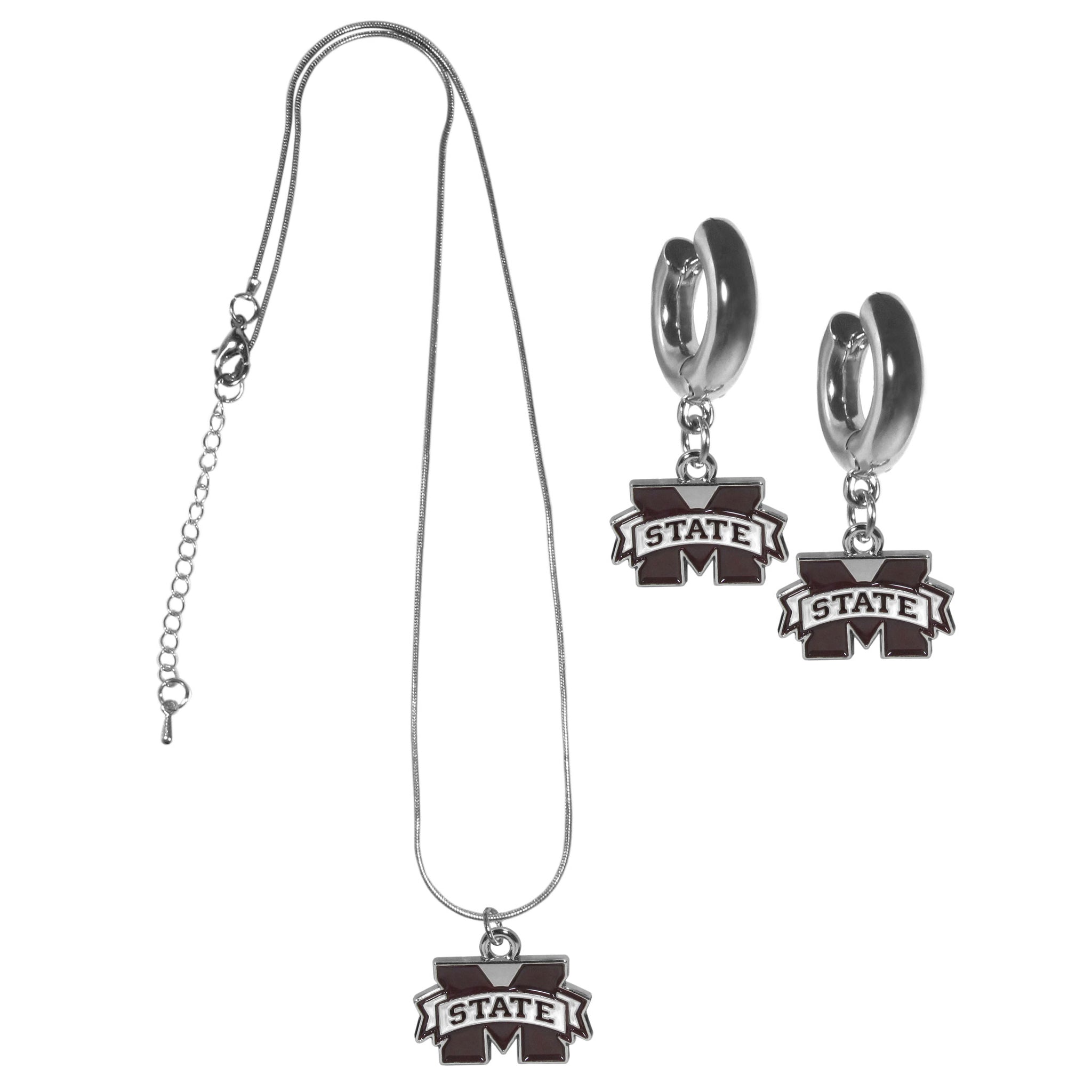 Mississippi St. Bulldogs Huggie Hoop Earrings and Necklace Set