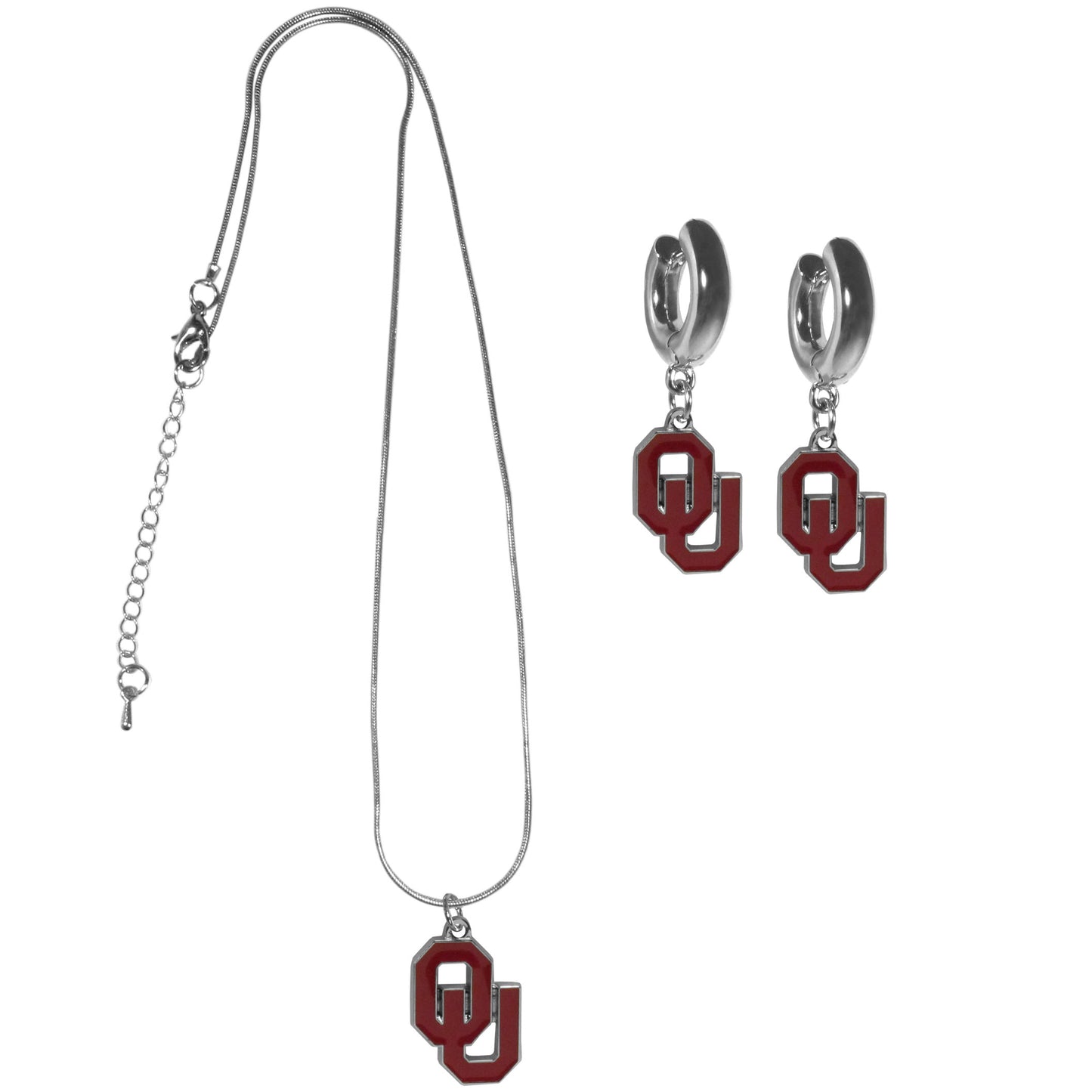 Oklahoma Sooners Huggie Hoop Earrings and Necklace Set