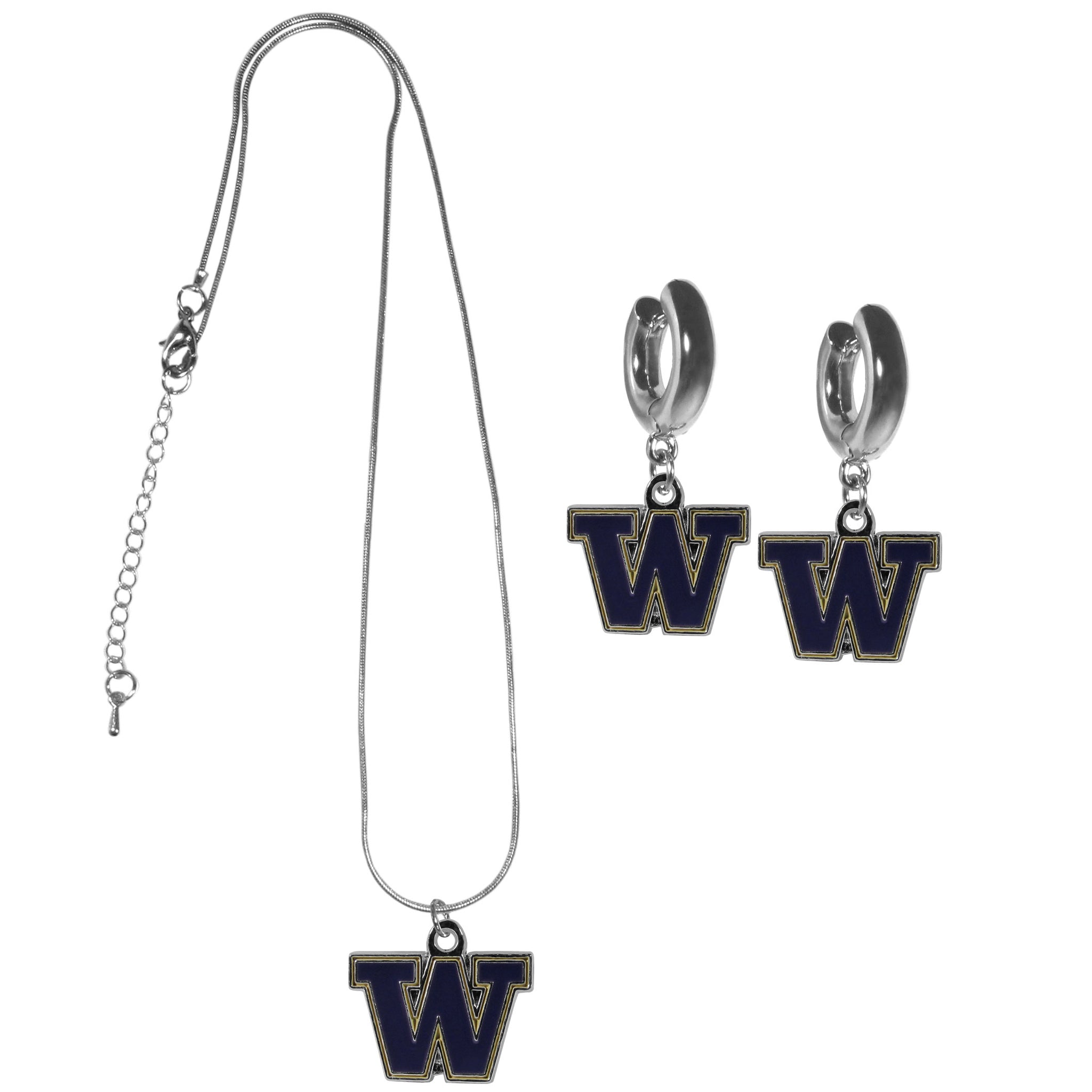 Washington Huskies Huggie Hoop Earrings and Necklace Set