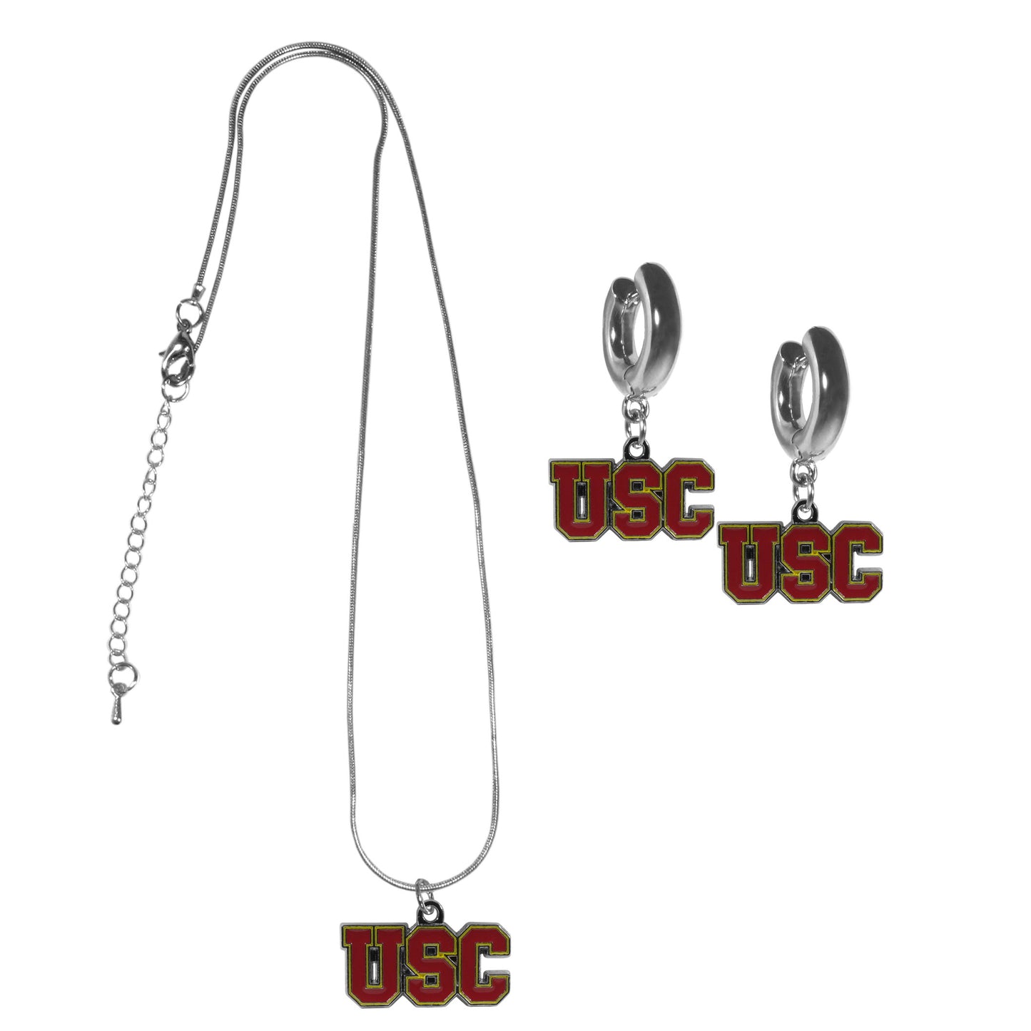 USC Trojans Huggie Hoop Earrings and Necklace Set