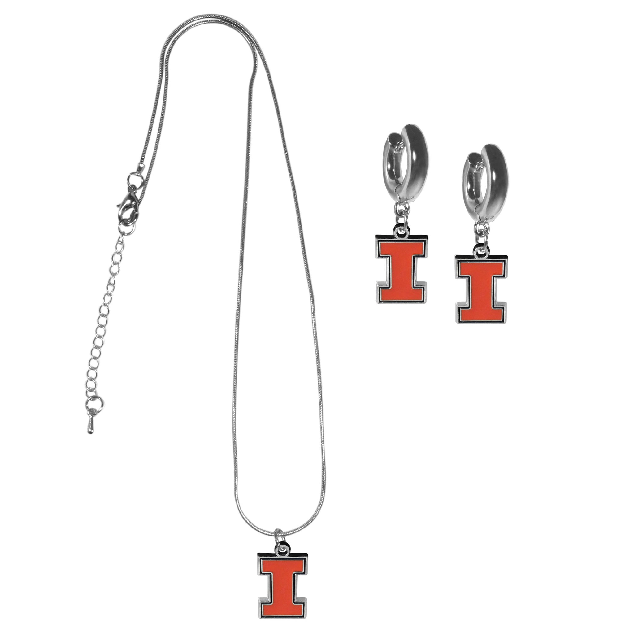 Illinois Fighting Illini Huggie Hoop Earrings and Necklace Set