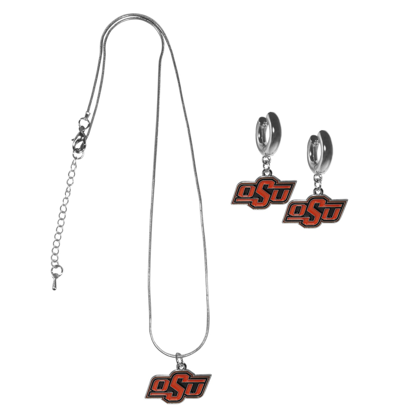 Oklahoma St. Cowboys Huggie Hoop Earrings and Necklace Set