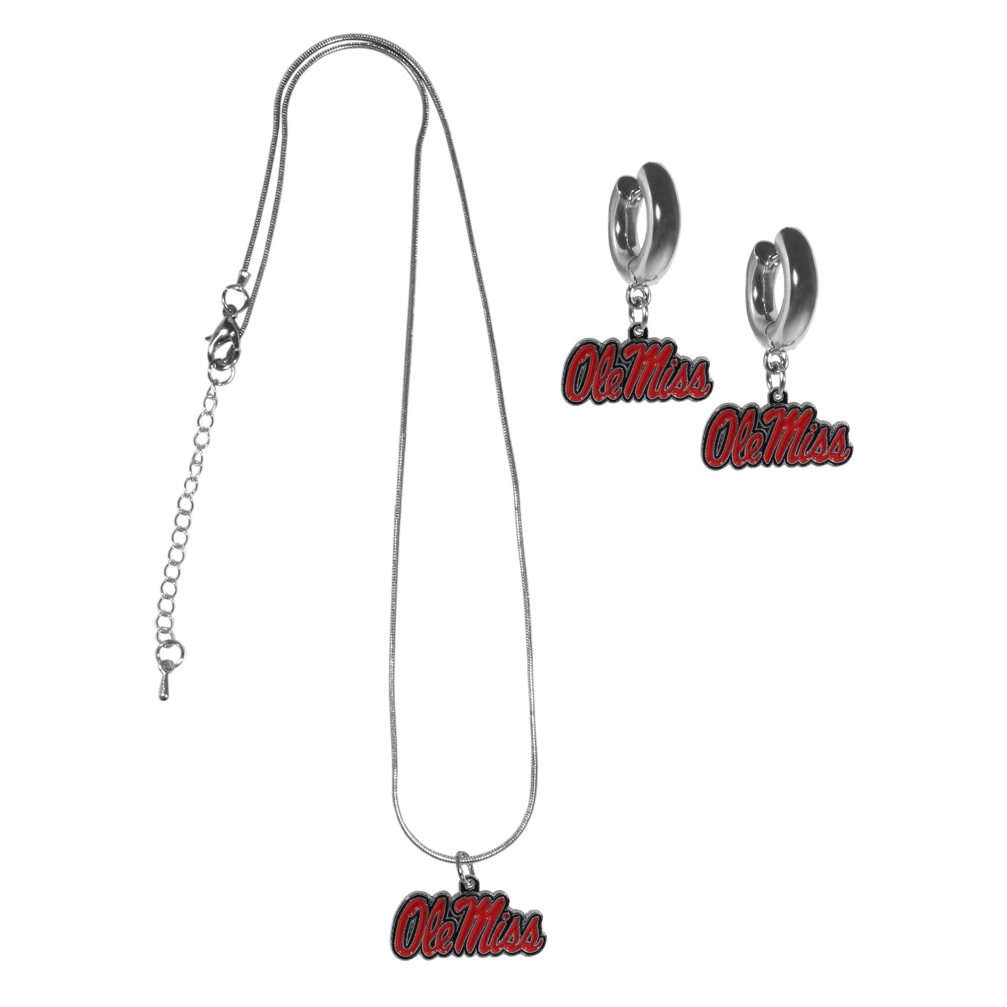 Mississippi Rebels Huggie Hoop Earrings and Necklace Set