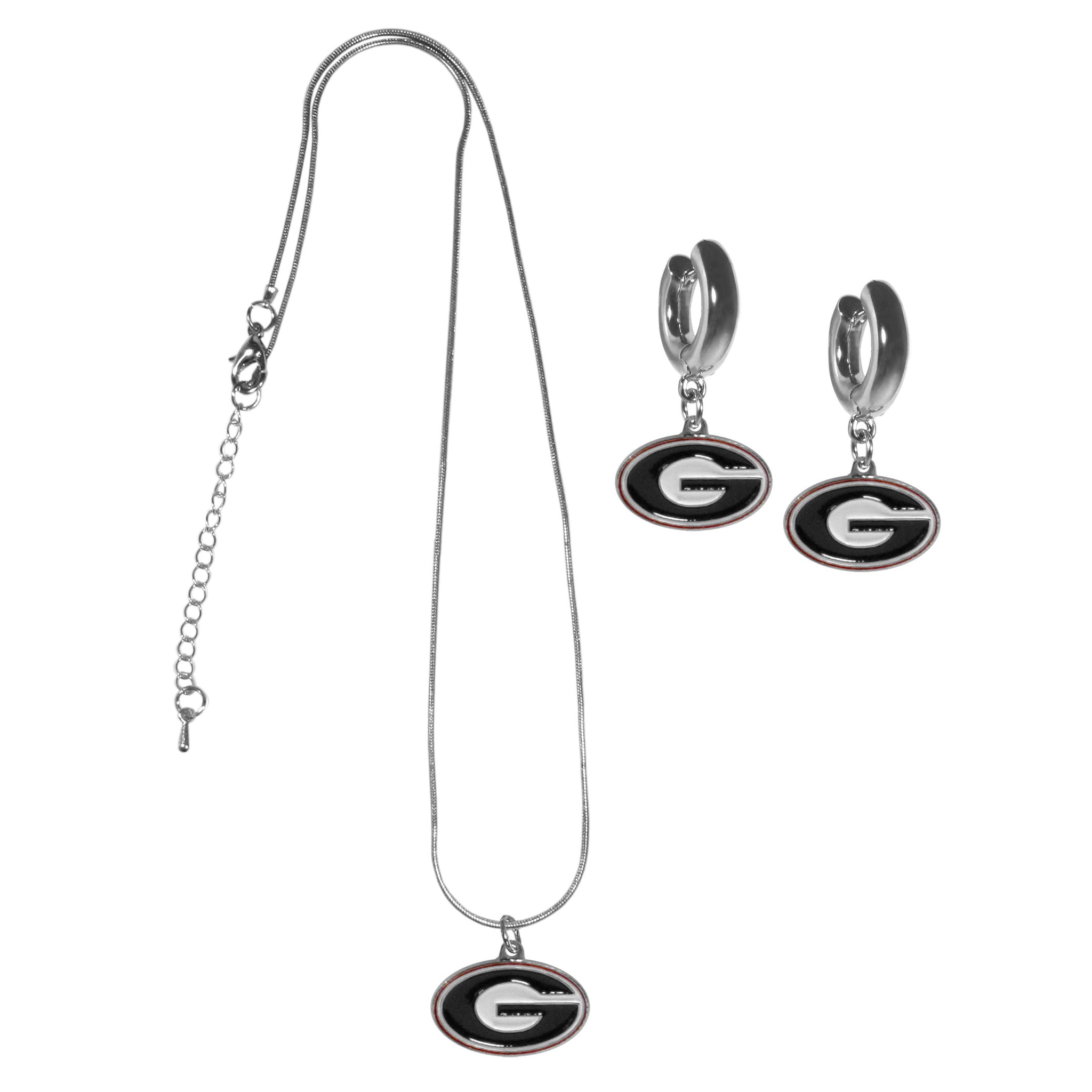 Georgia Bulldogs Huggie Hoop Earrings and Necklace Set