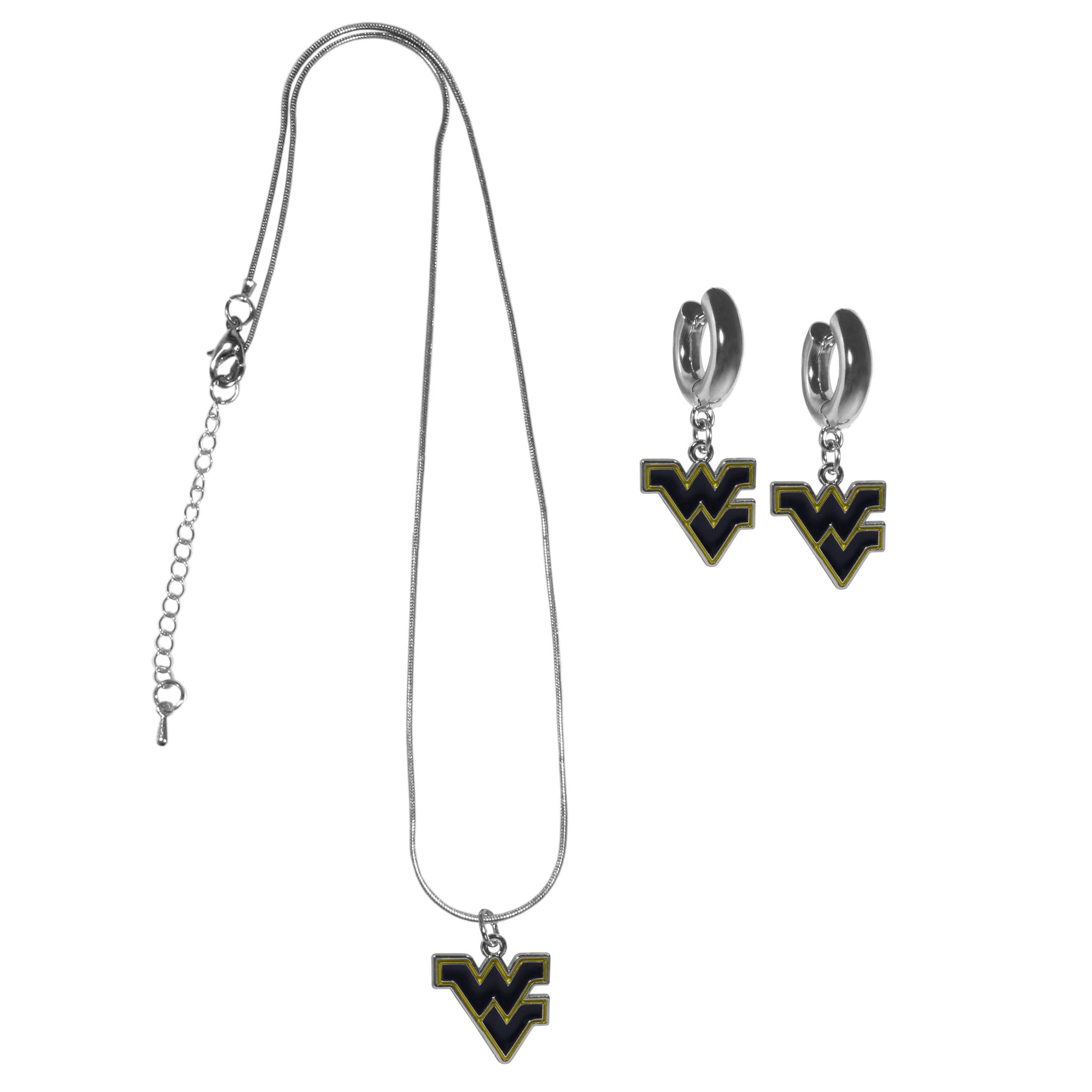 W. Virginia Mountaineers Huggie Hoop Earrings and Necklace Set