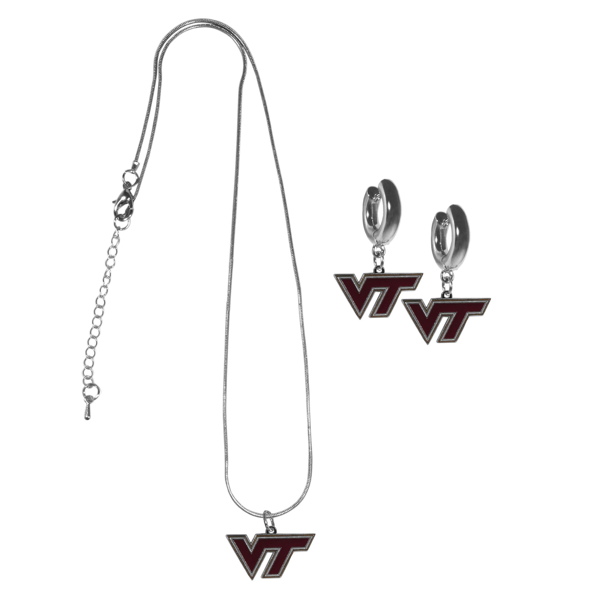Virginia Tech Hokies Huggie Hoop Earrings and Necklace Set