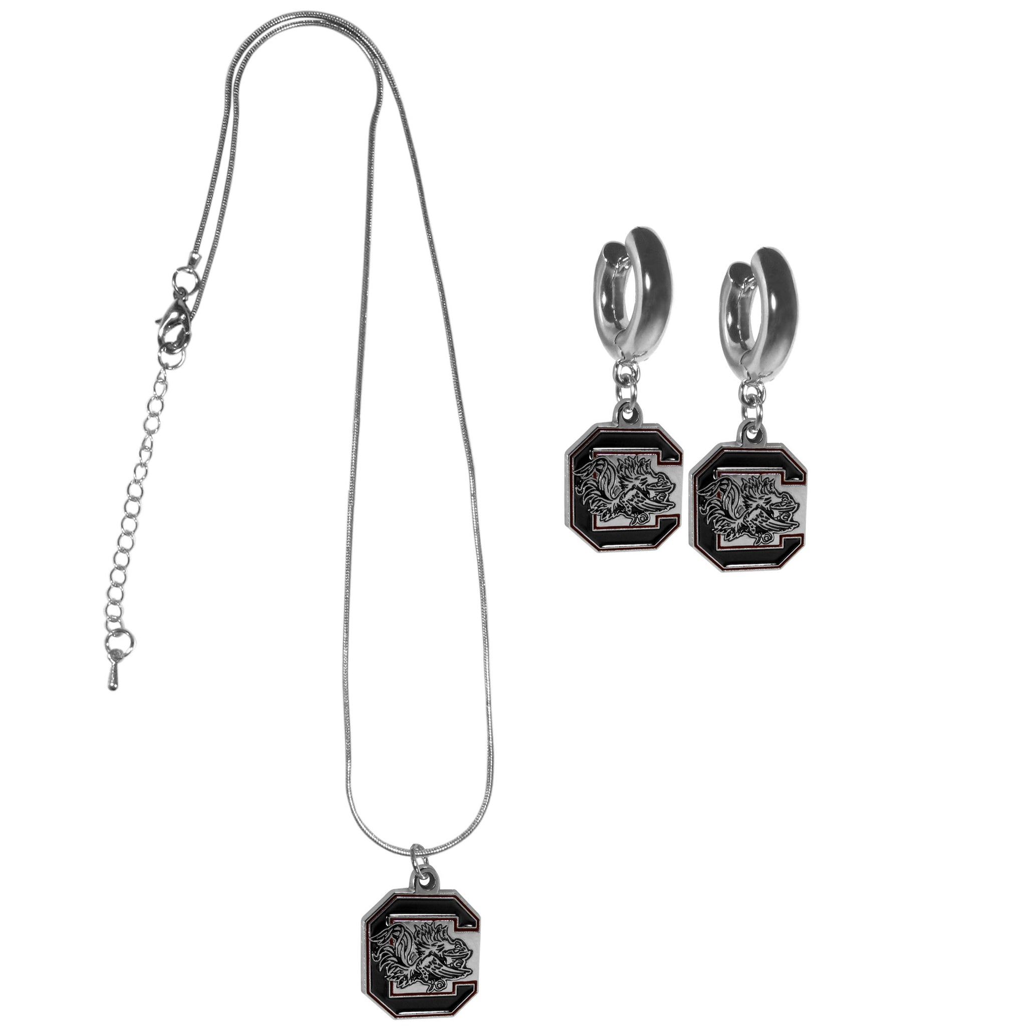 S. Carolina Gamecocks Huggie Hoop Earrings and Necklace Set