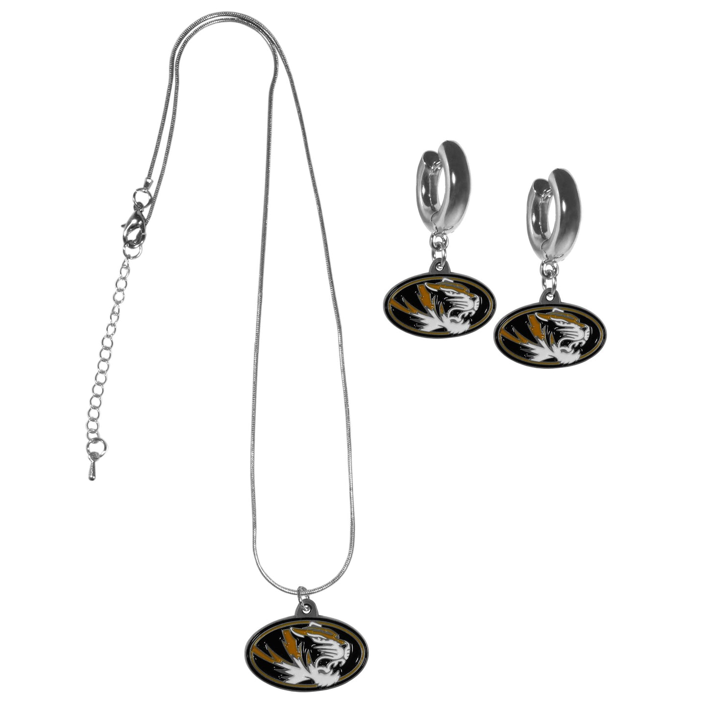 Missouri Tigers Huggie Hoop Earrings and Necklace Set