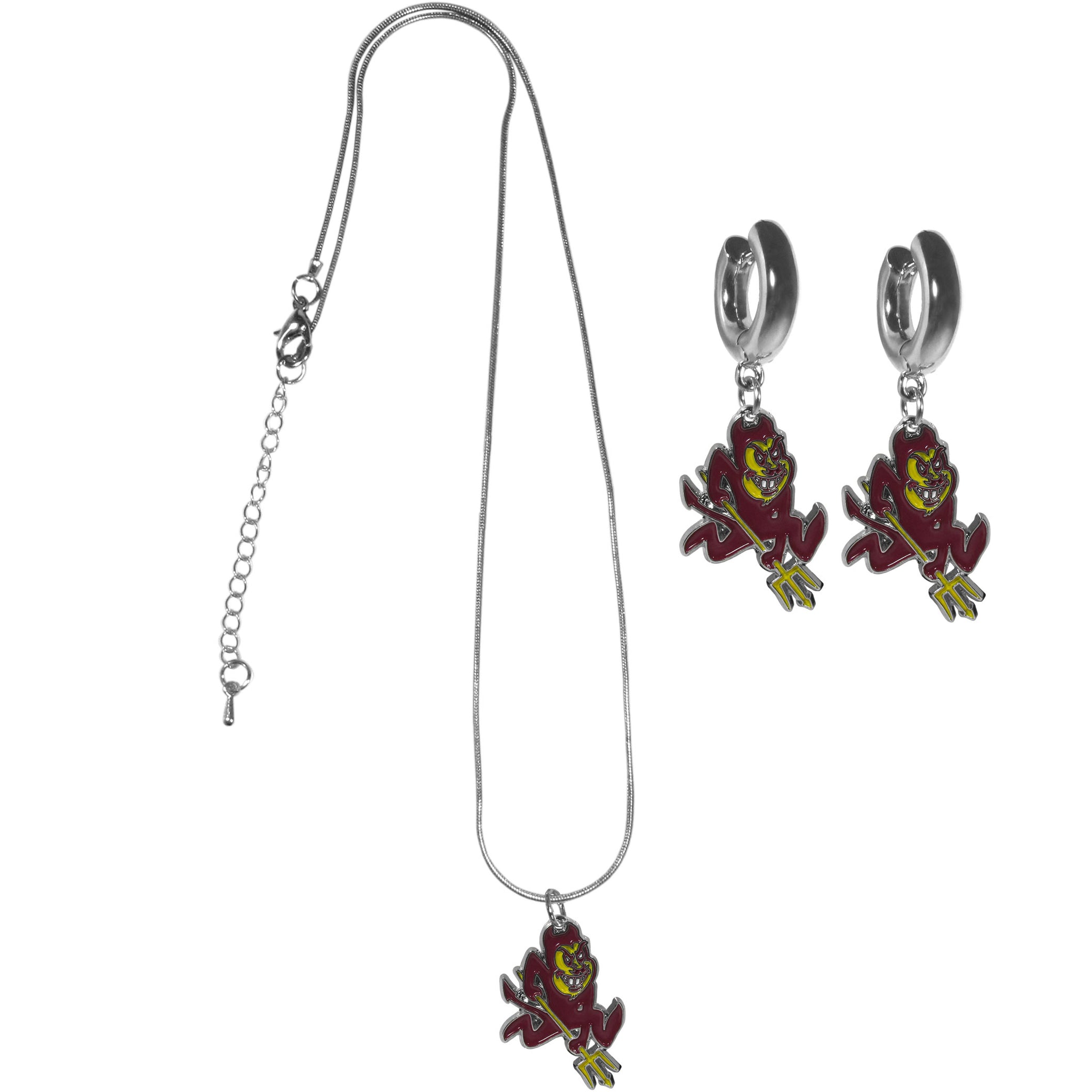 Arizona St. Sun Devils Huggie Hoop Earrings and Necklace Set