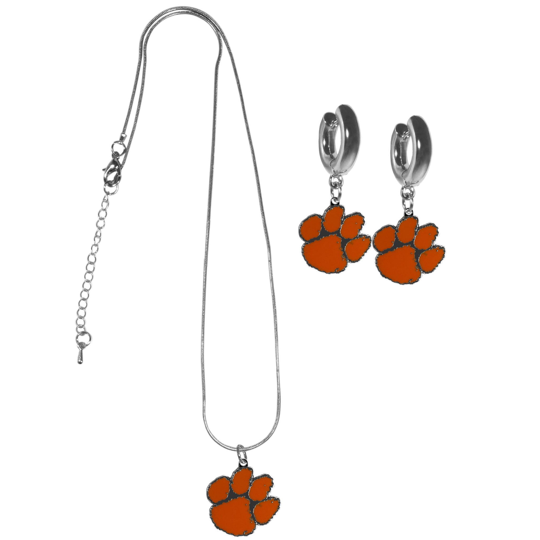 Clemson Tigers Huggie Hoop Earrings and Necklace Set