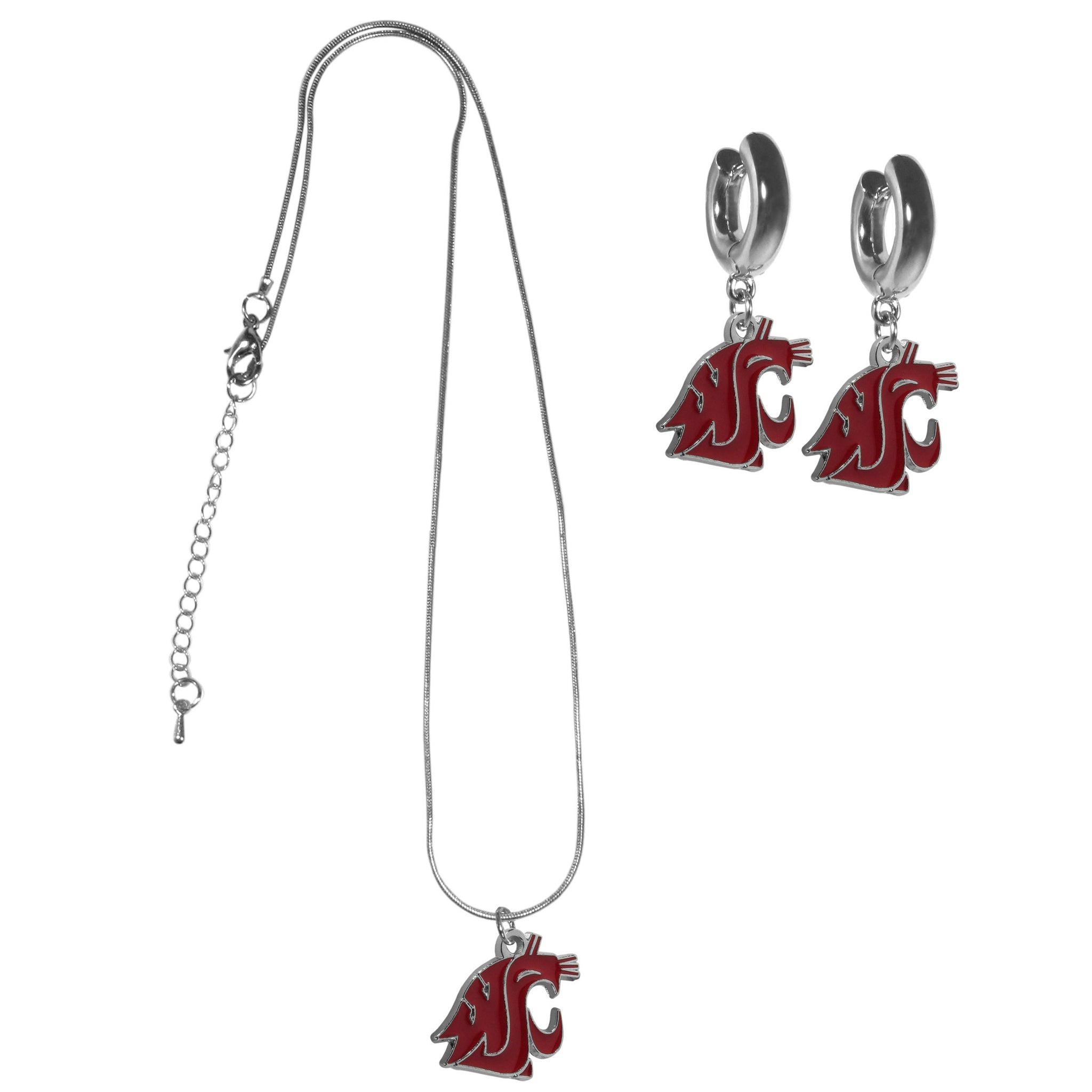 Washington St. Cougars Huggie Hoop Earrings and Necklace Set