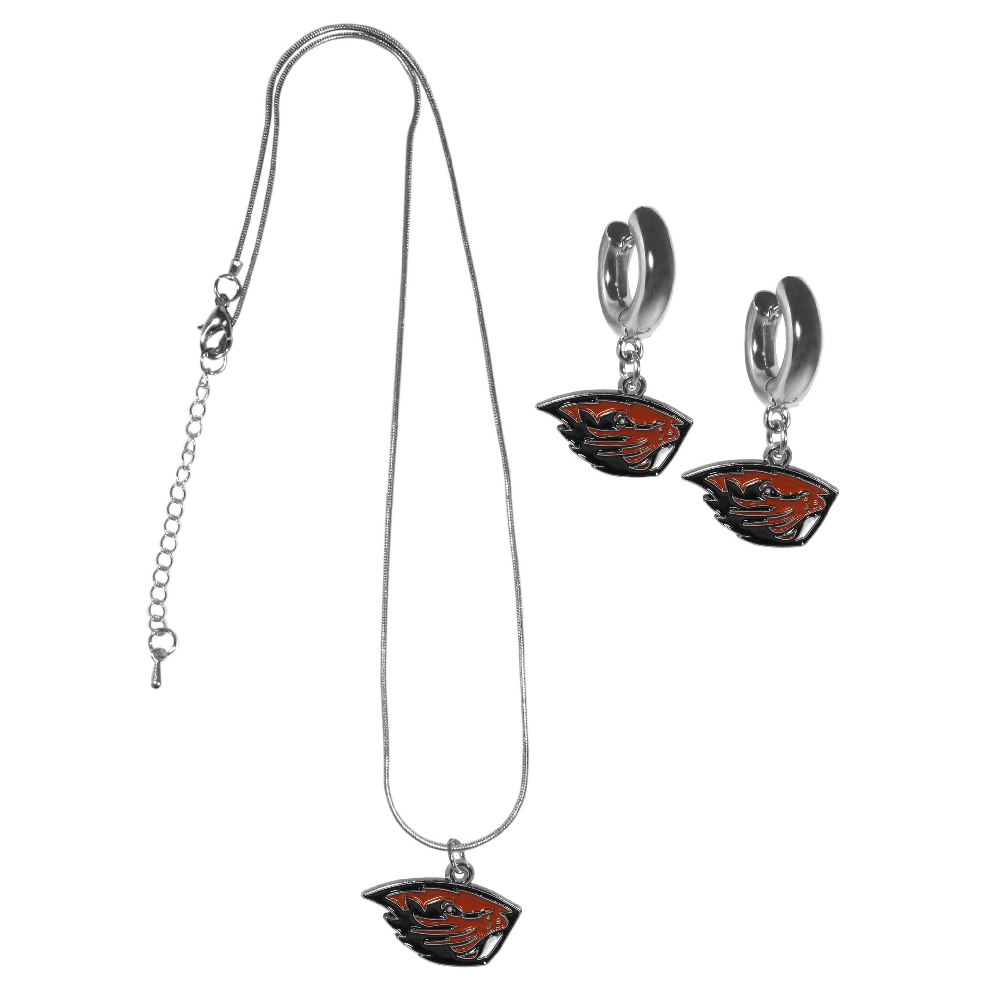 Oregon St. Beavers Huggie Hoop Earrings and Necklace Set