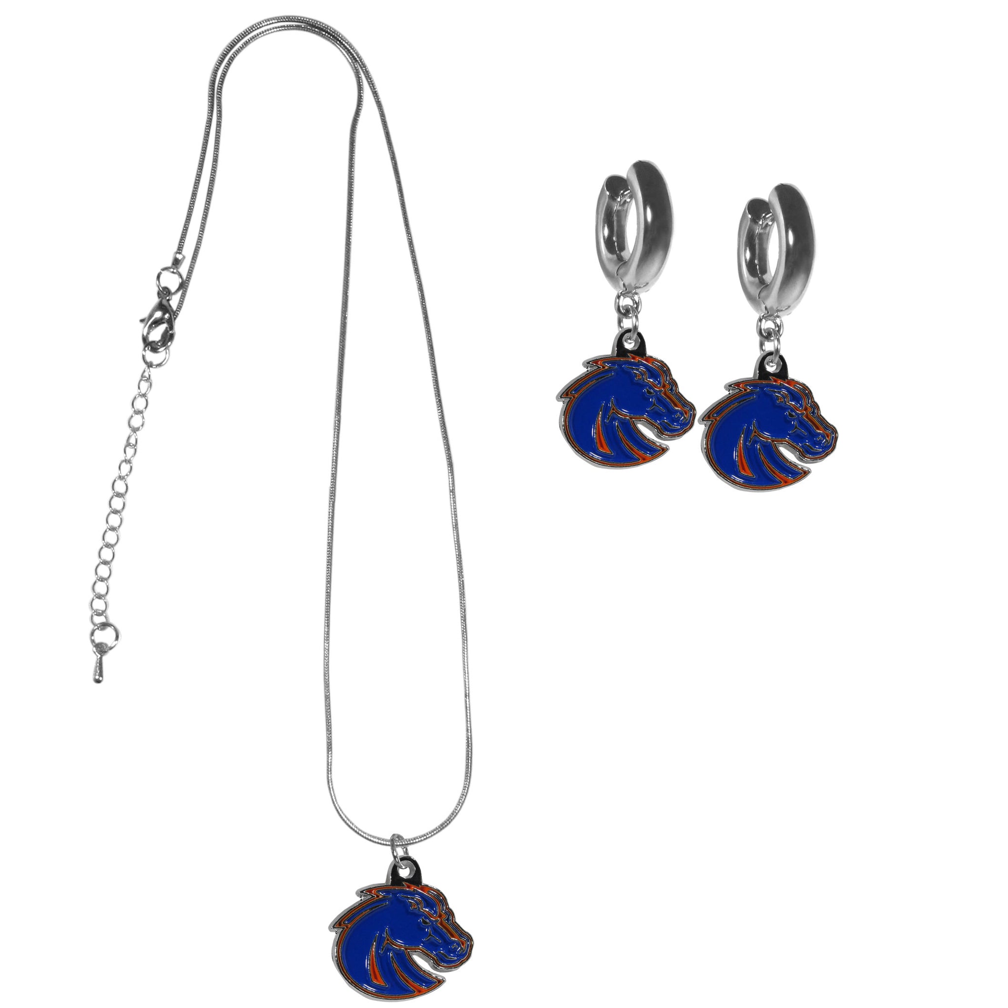 Boise St. Broncos Huggie Hoop Earrings and Necklace Set