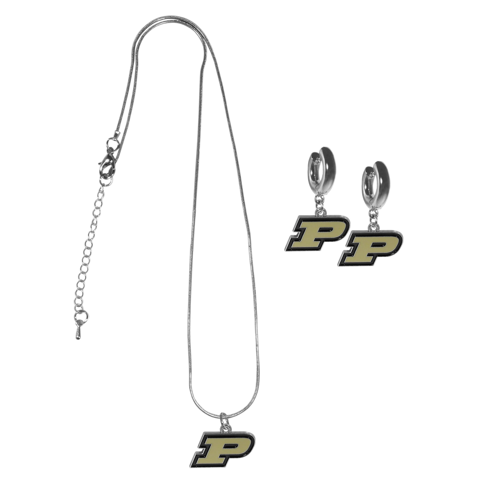 Purdue Boilermakers Huggie Hoop Earrings and Necklace Set