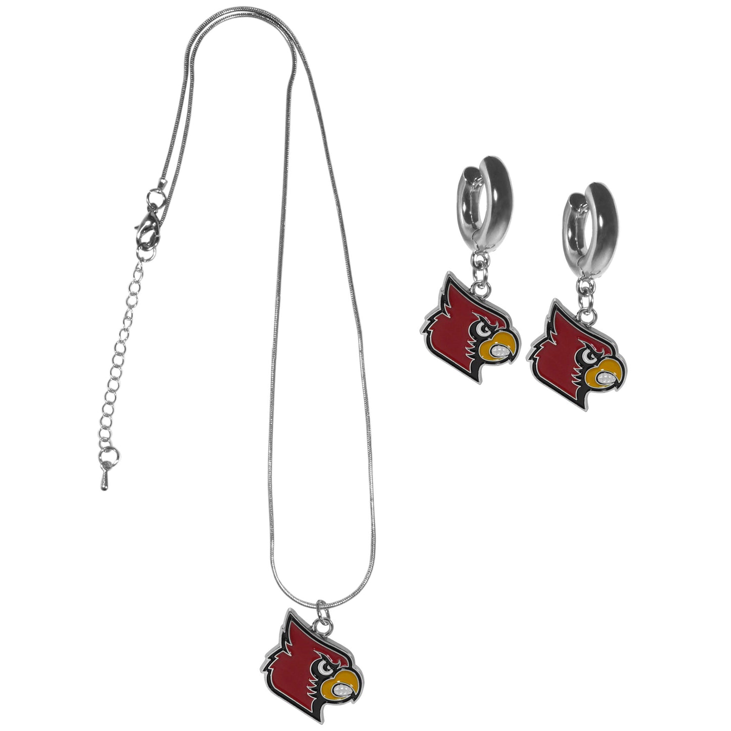 Louisville Cardinals Huggie Hoop Earrings and Necklace Set