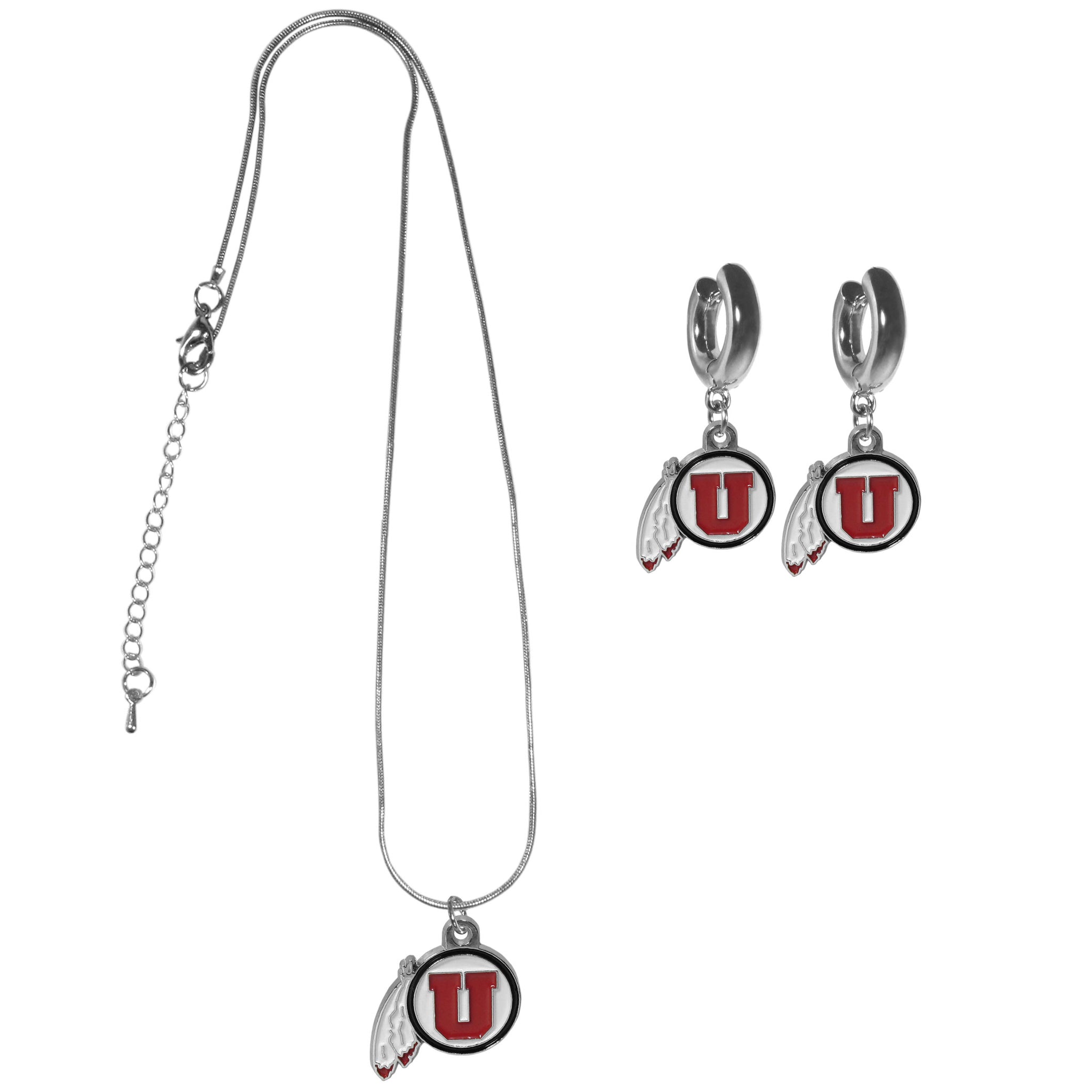 Utah Utes Huggie Hoop Earrings and Necklace Set