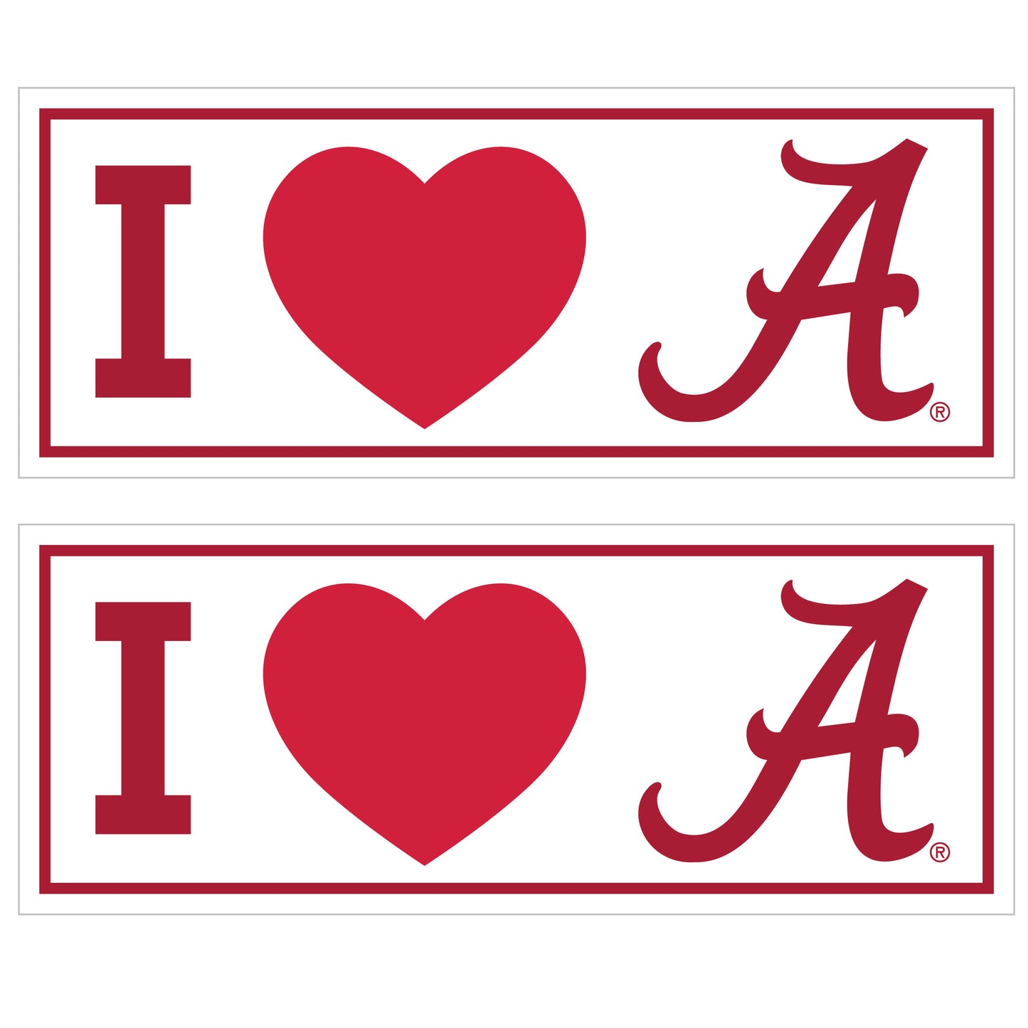 Alabama Crimson Tide I Heart Bumper Style Decal, 2 pack