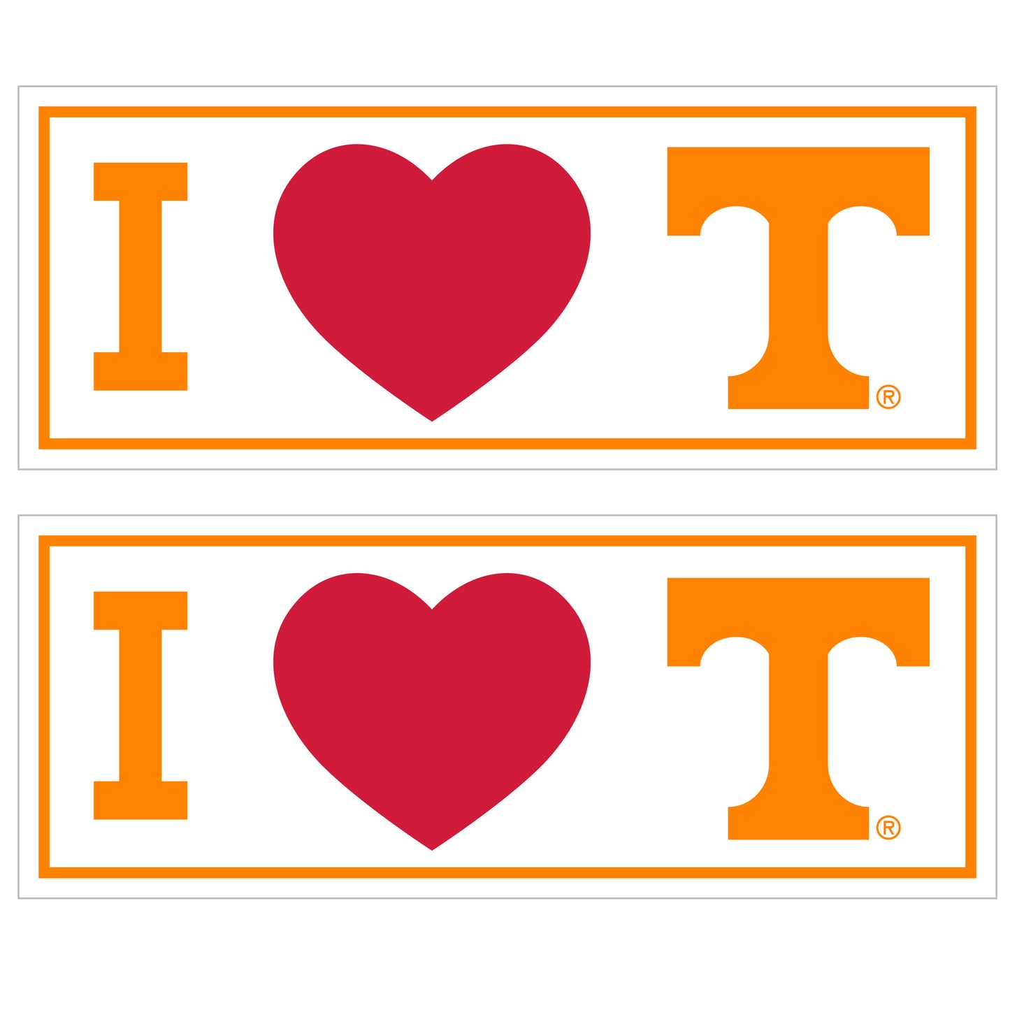 Tennessee Volunteers I Heart Bumper Style Decal, 2 pack