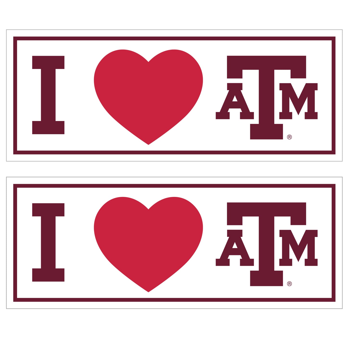 Texas A & M Aggies I Heart Bumper Style Decal, 2 pack