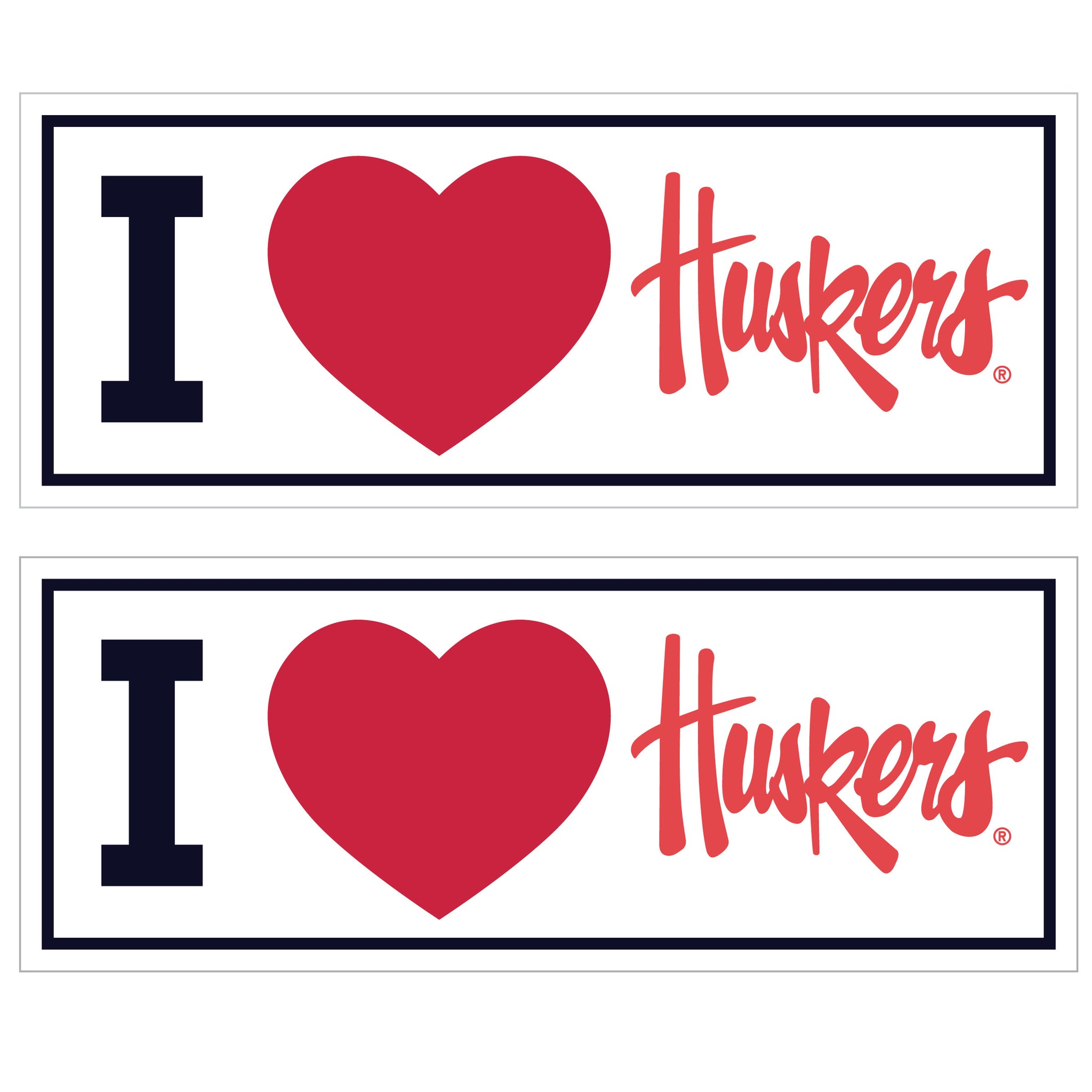 Nebraska Cornhuskers I Heart Bumper Style Decal, 2 pack
