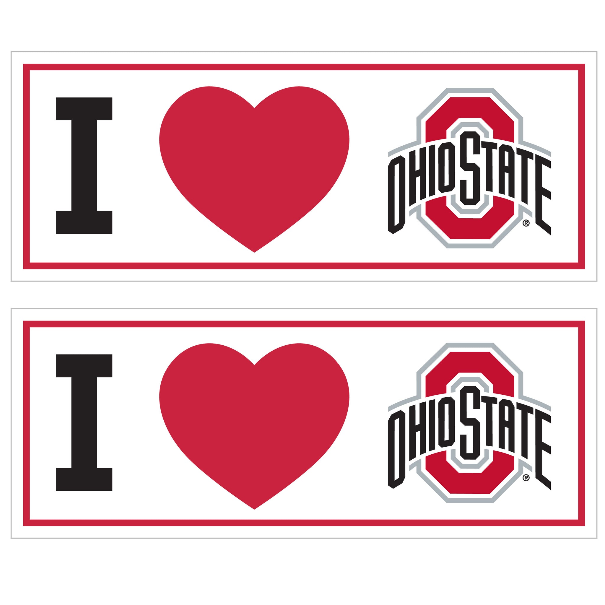Ohio St. Buckeyes I Heart Bumper Style Decal, 2 pack