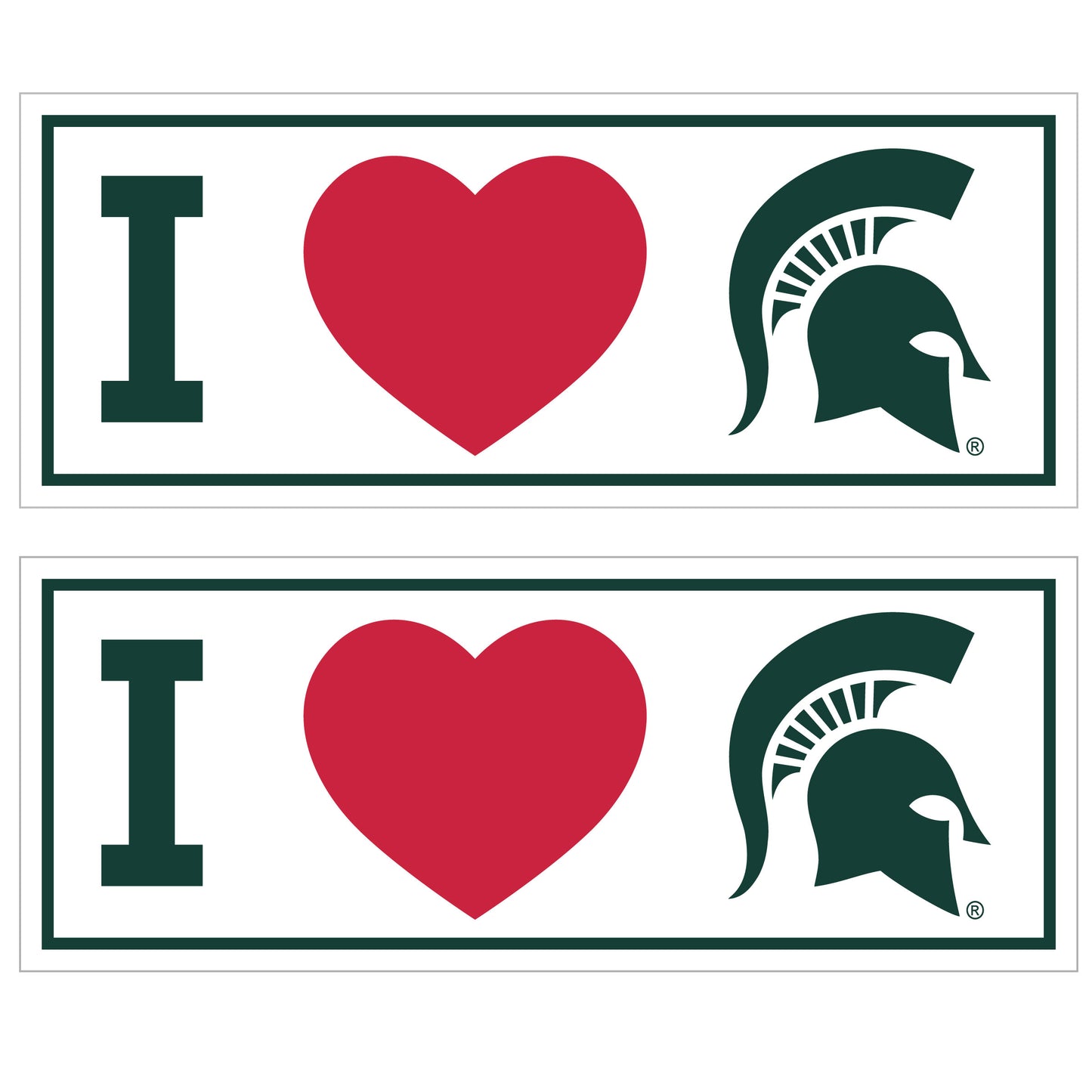 Michigan St. Spartans I Heart Bumper Style Decal, 2 pack