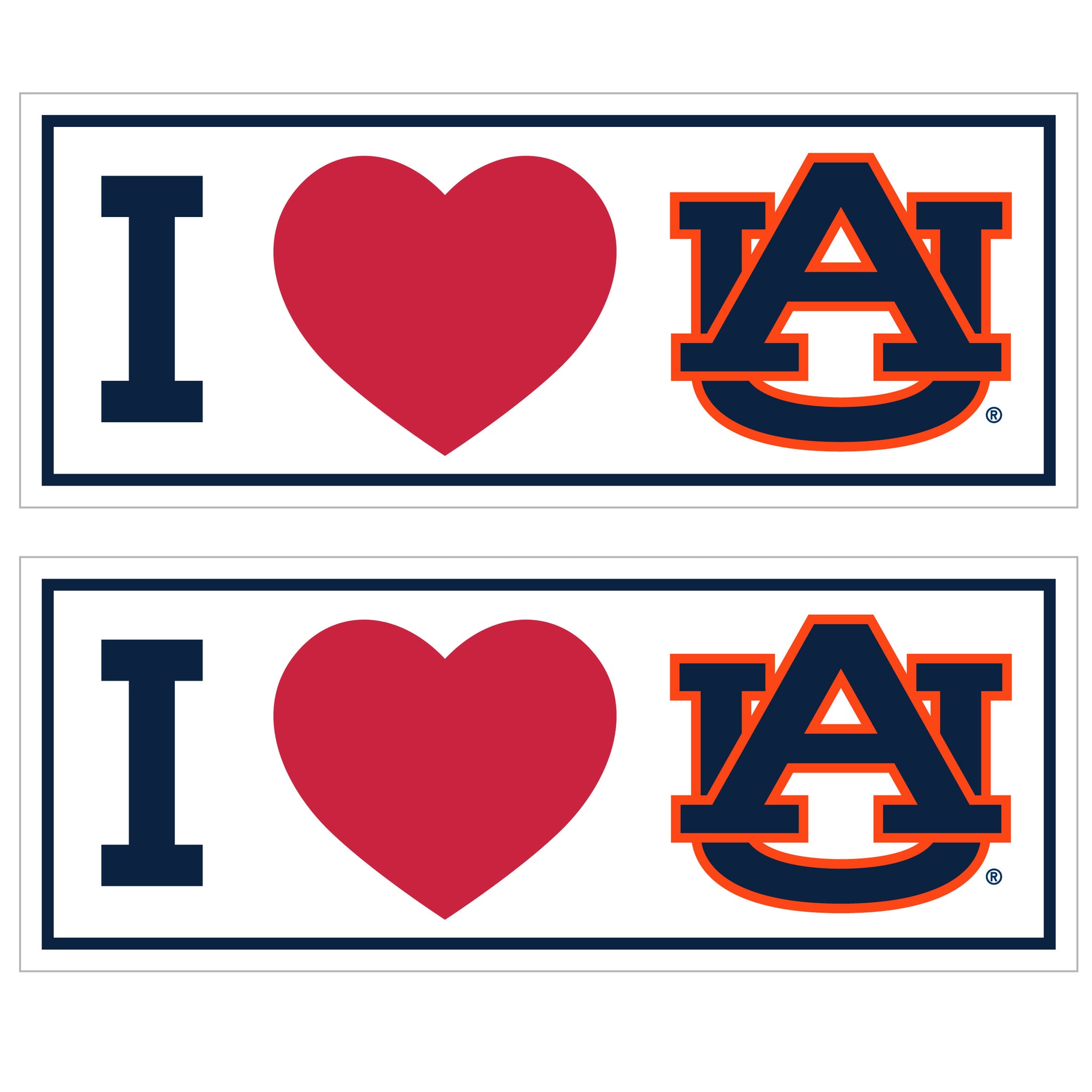 Auburn Tigers I Heart Bumper Style Decal, 2 pack