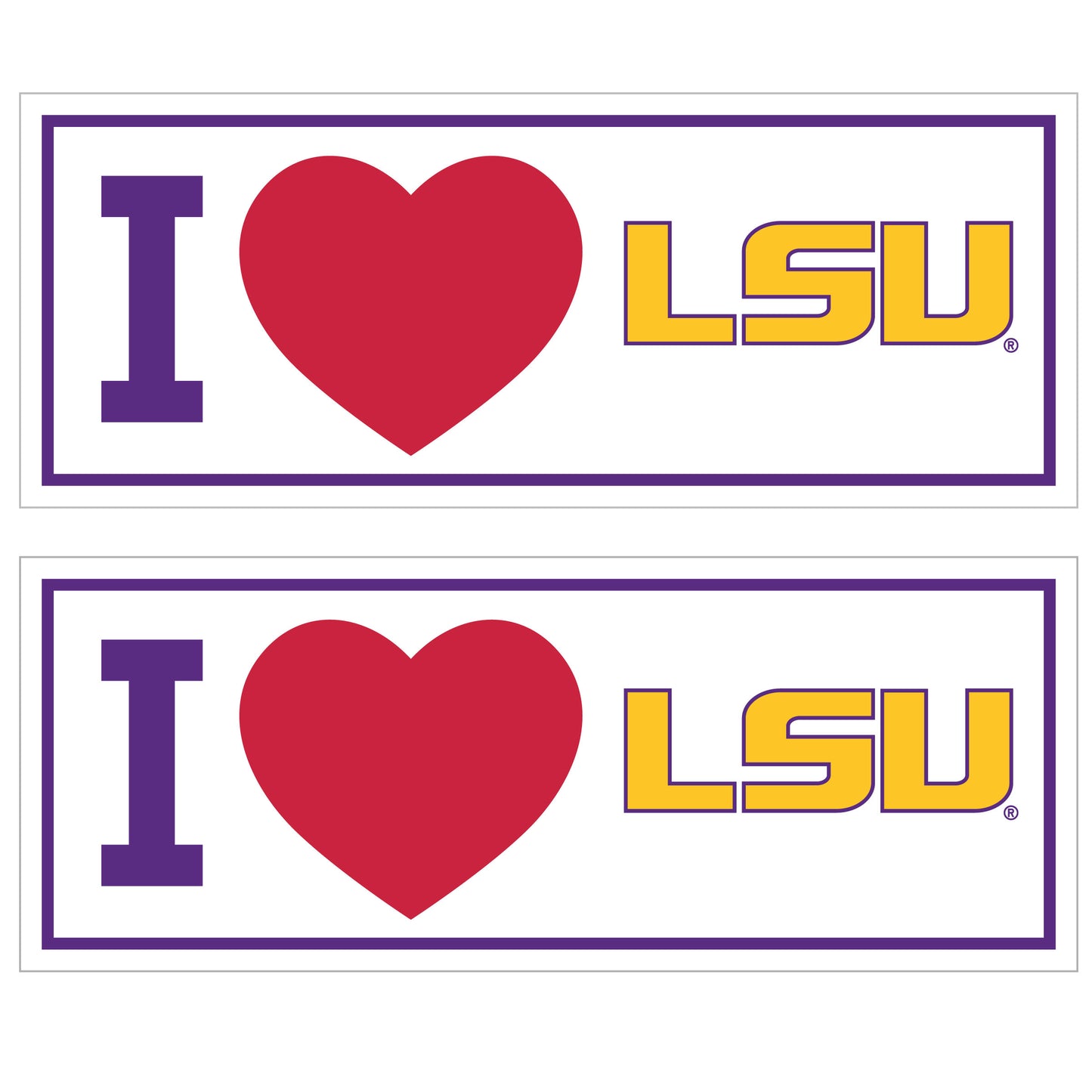 LSU Tigers I Heart Bumper Style Decal, 2 pack