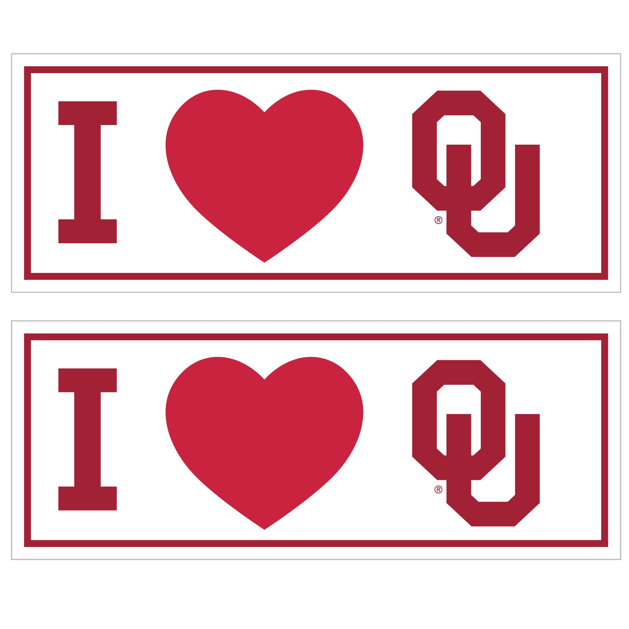 Oklahoma Sooners I Heart Bumper Style Decal, 2 pack