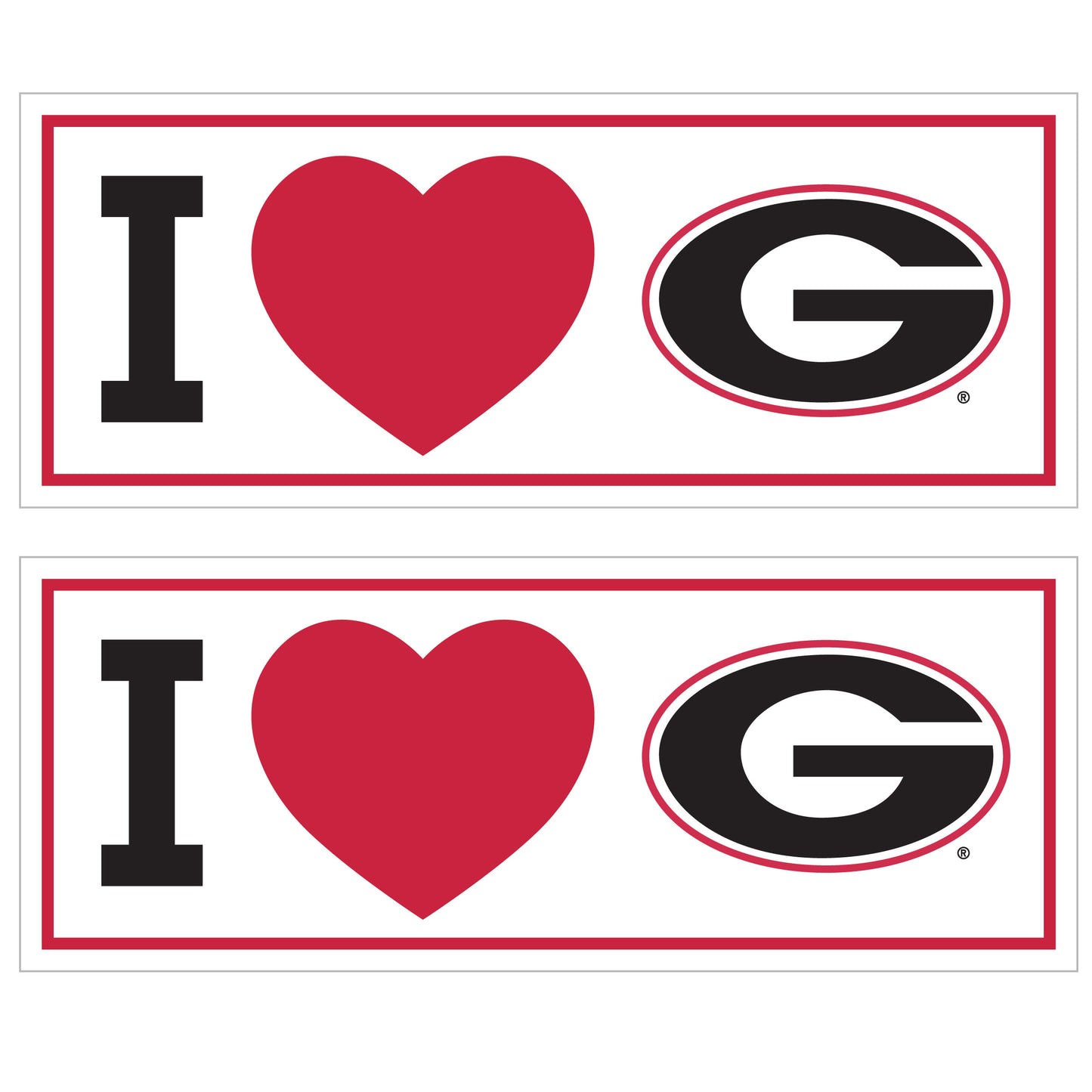 Georgia Bulldogs I Heart Bumper Style Decal, 2 pack