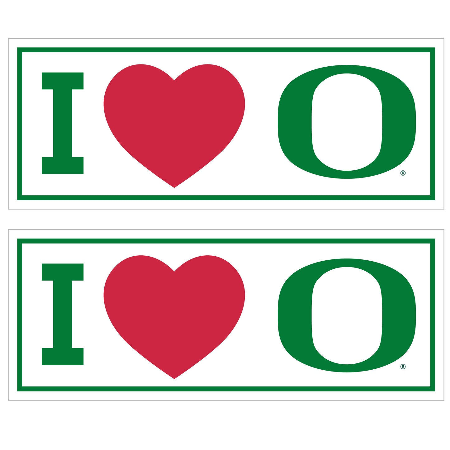 Oregon Ducks I Heart Bumper Style Decal, 2 pack