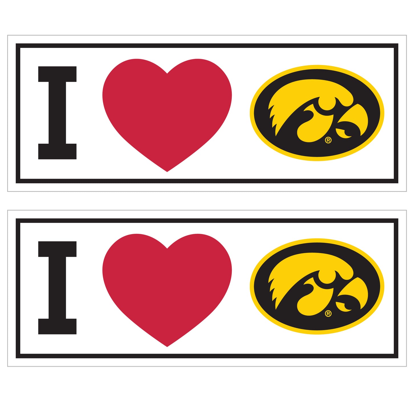 Iowa Hawkeyes I Heart Bumper Style Decal, 2 pack