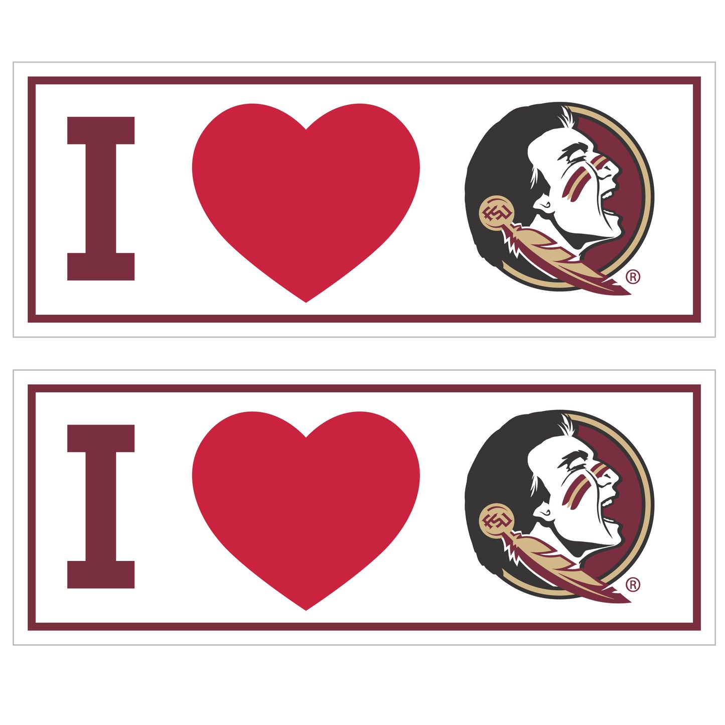 Florida St. Seminoles I Heart Bumper Style Decal, 2 pack
