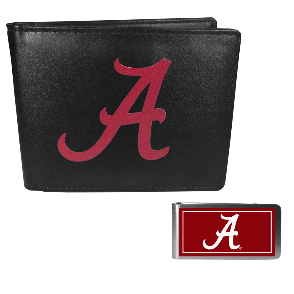 Alabama Crimson Tide Leather Bi-fold Wallet & Color Money Clip