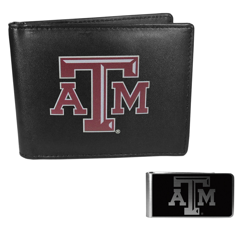 Texas A & M Aggies Leather Bi-fold Wallet & Black Money Clip