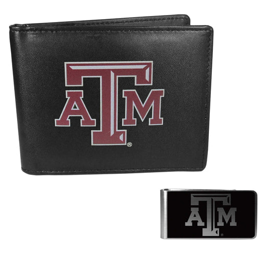 Texas A & M Aggies Leather Bi-fold Wallet & Black Money Clip - Texas A & M Aggies - Flyclothing LLC